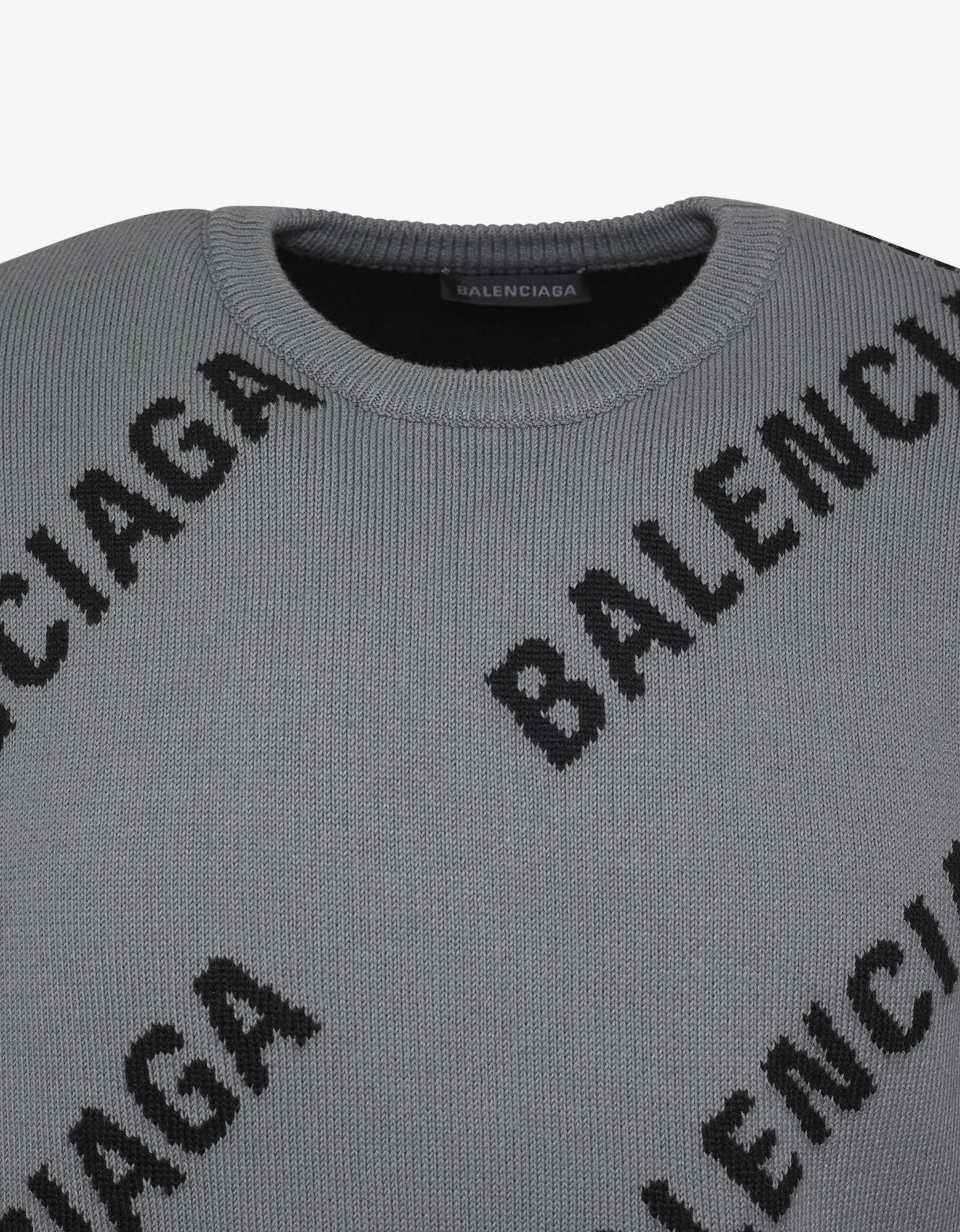 Grey Logo Jacquard Crew Neck Sweater