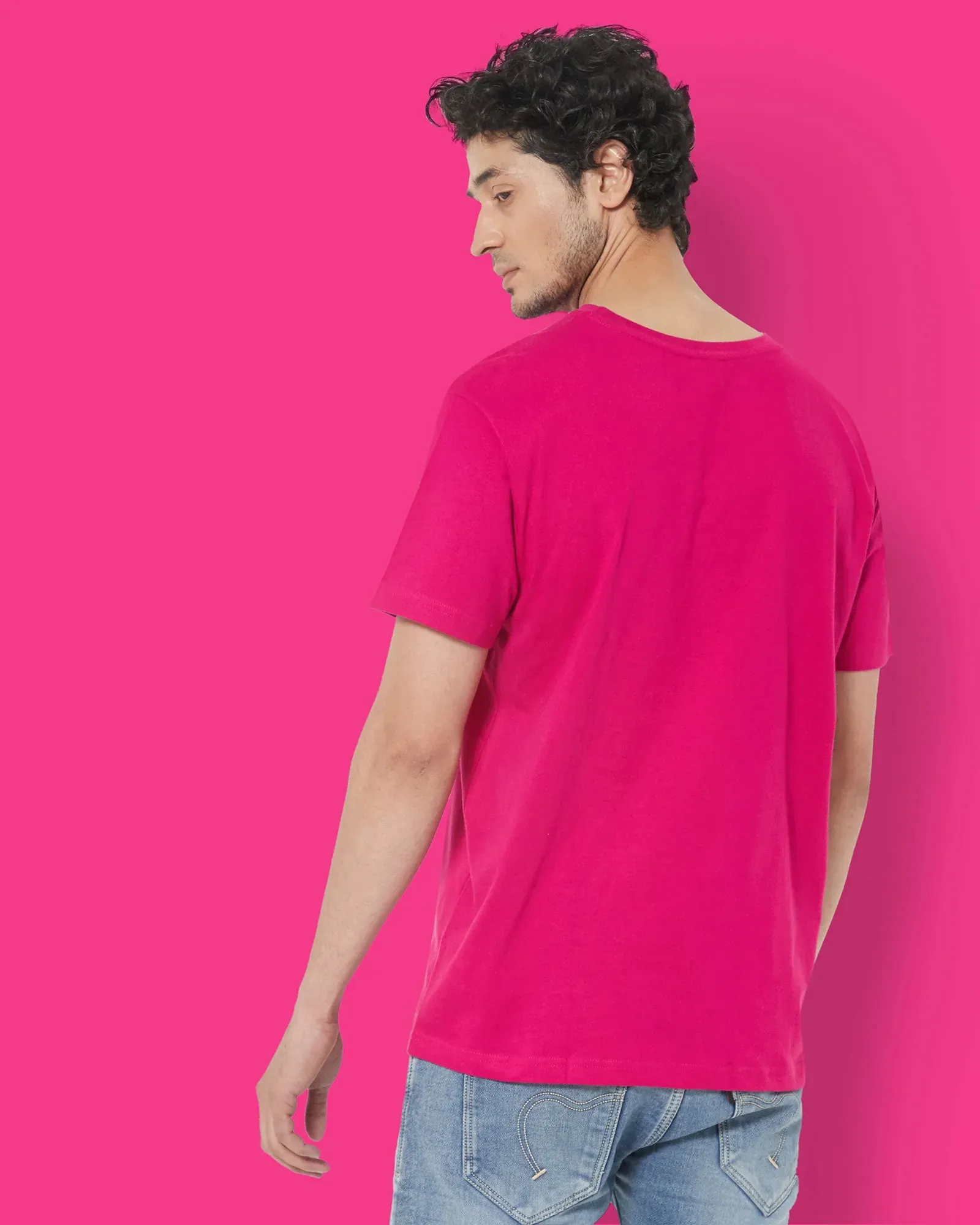 Half Sleeves Crew Neck: Fuchsia