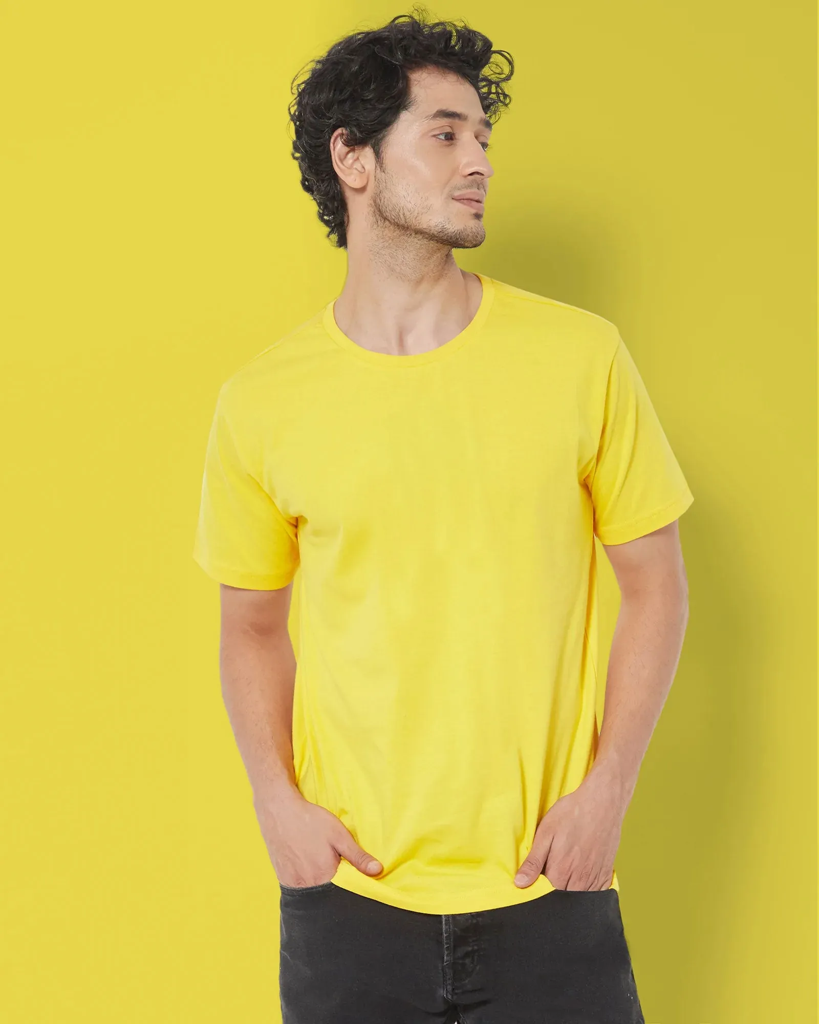 Half Sleeves Crew Neck: Gold Yellow