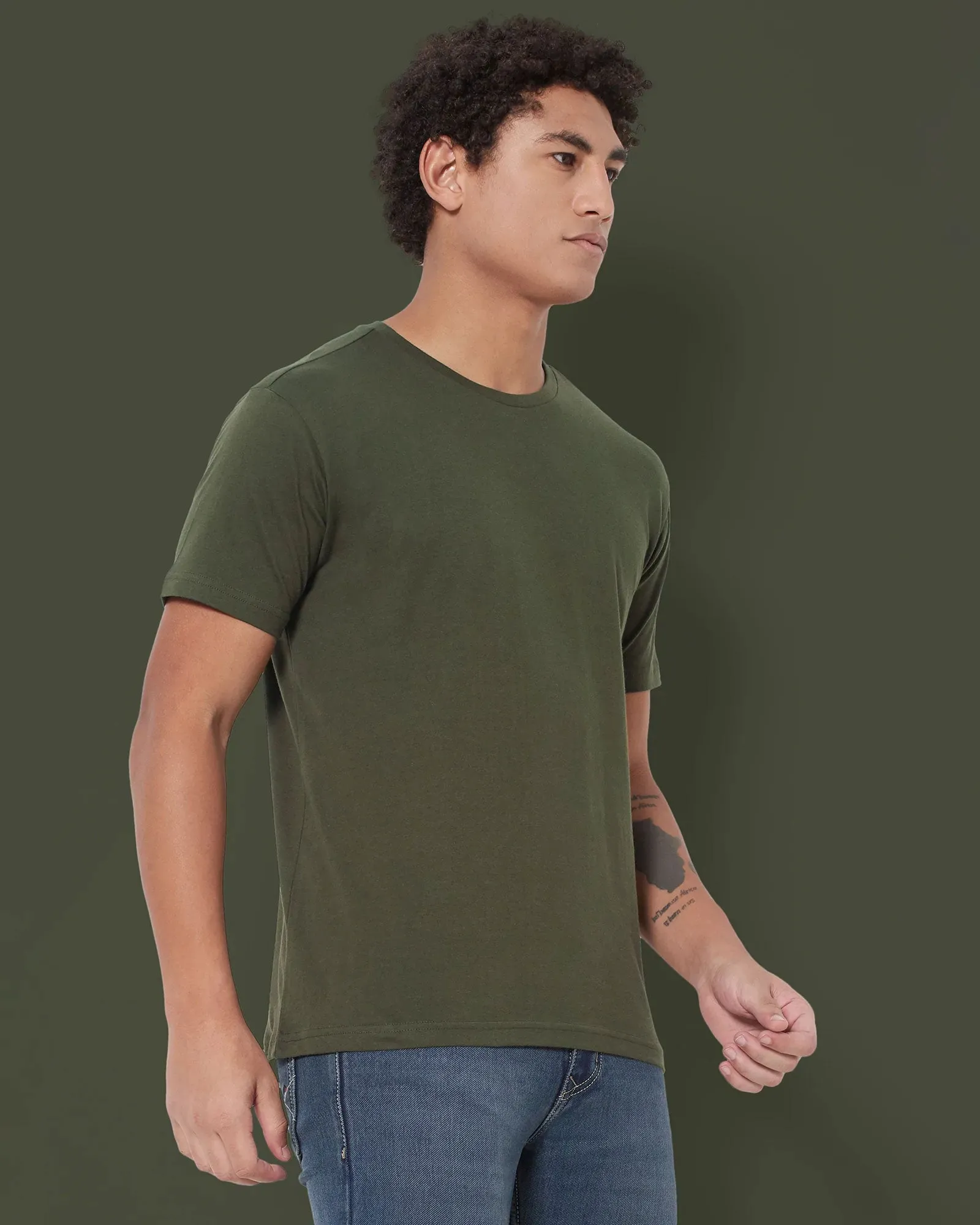 Half Sleeves Crew Neck: Military Green