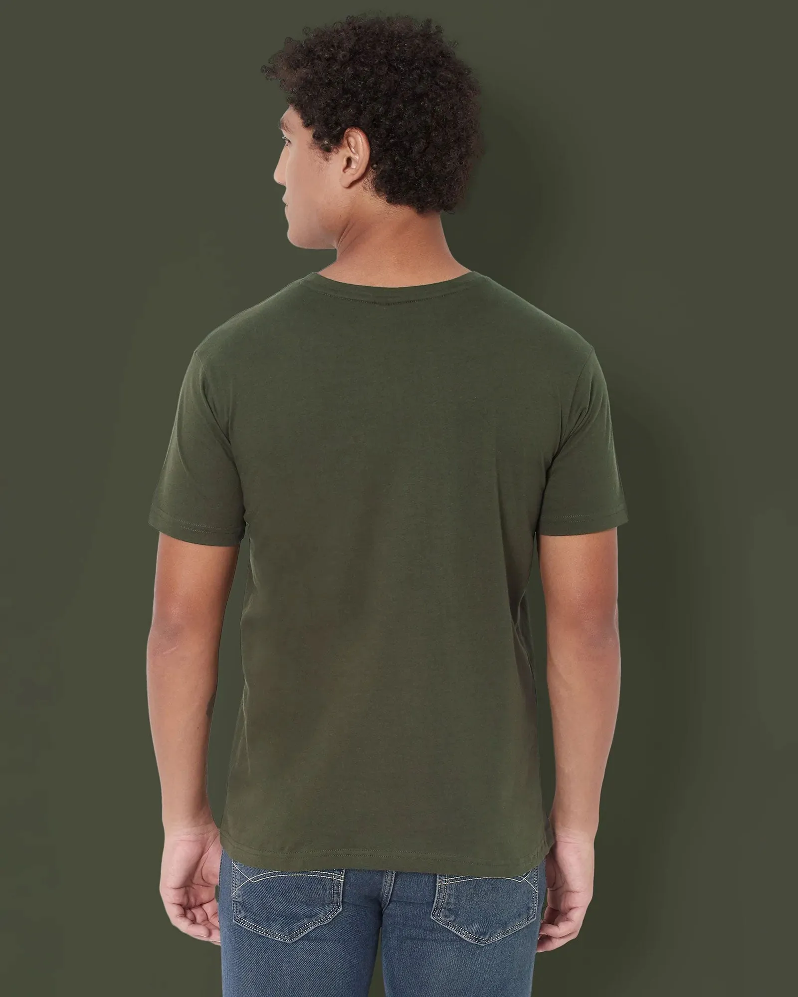 Half Sleeves Crew Neck: Military Green