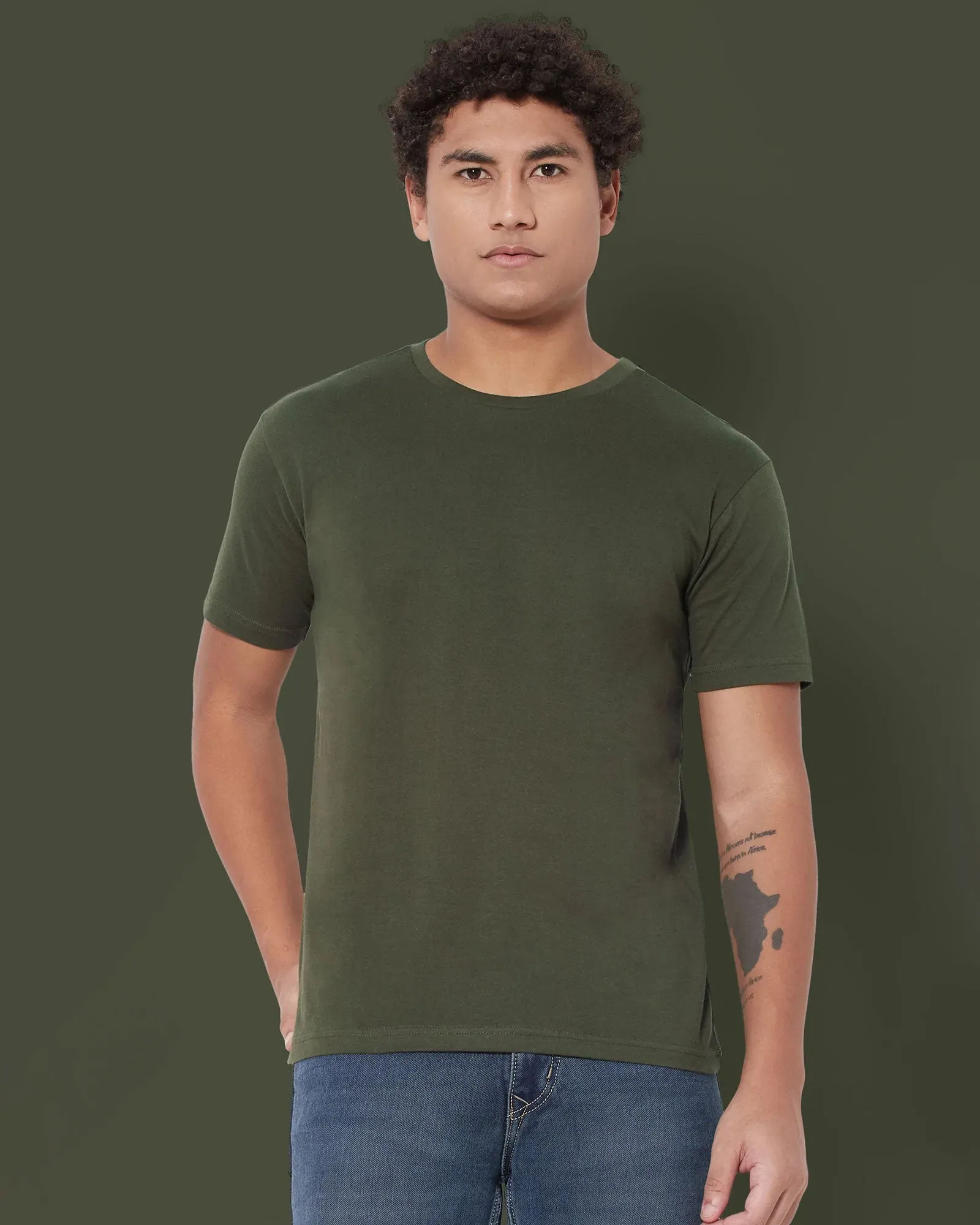 Half Sleeves Crew Neck: Military Green