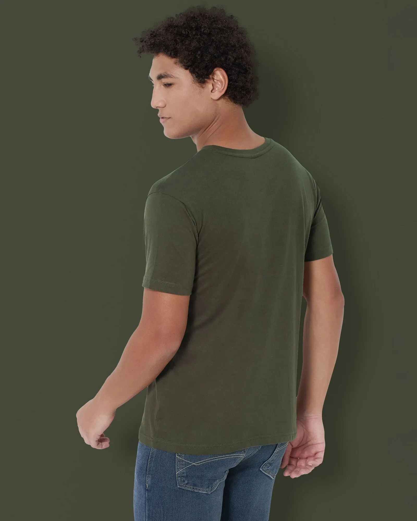 Half Sleeves Crew Neck: Military Green