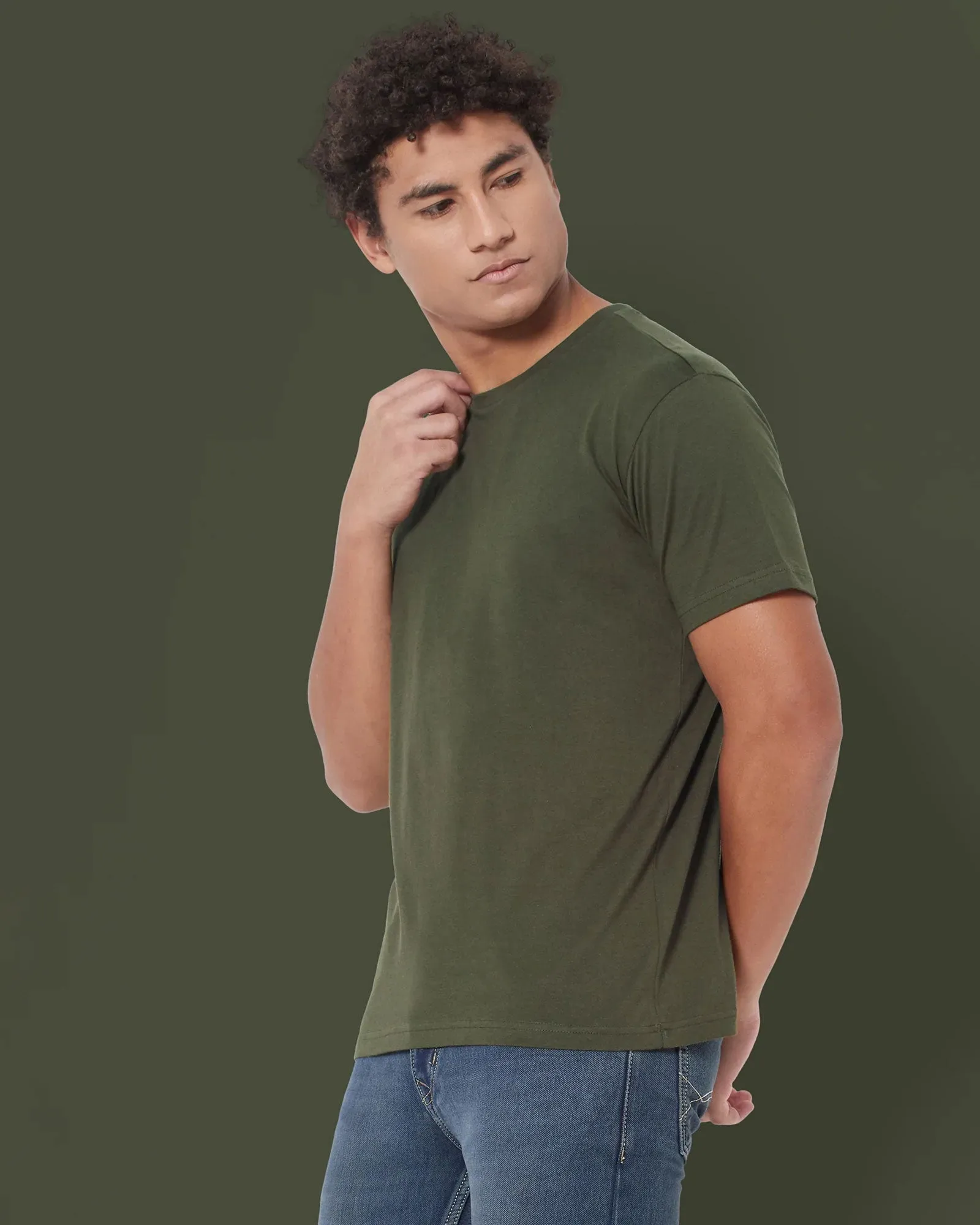 Half Sleeves Crew Neck: Military Green