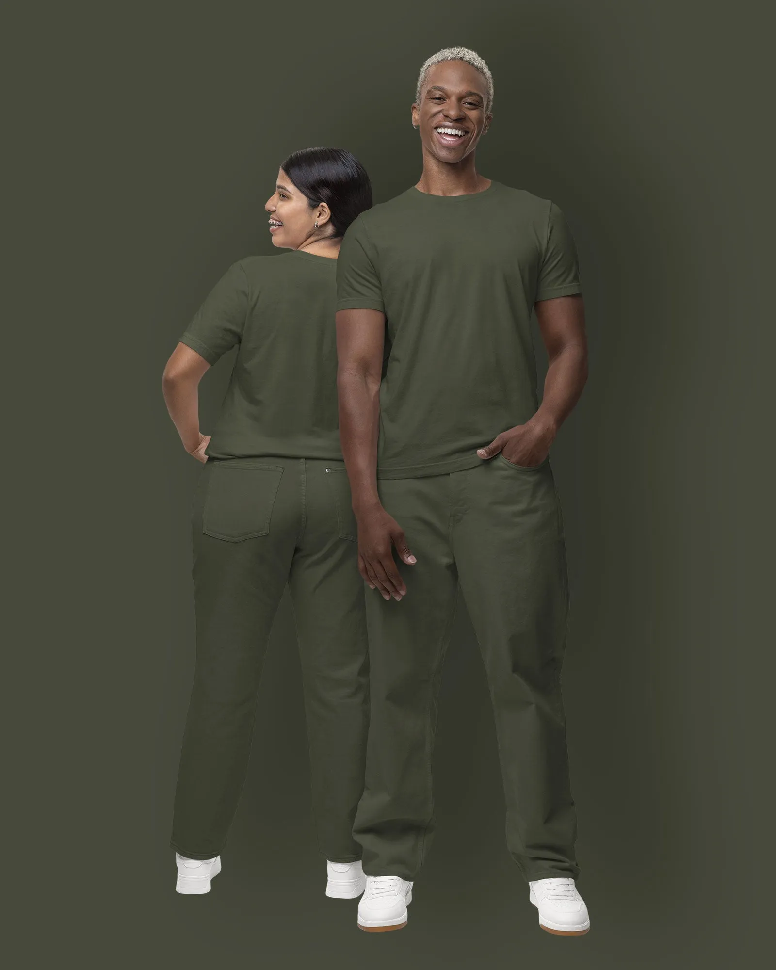 Half Sleeves Crew Neck: Military Green