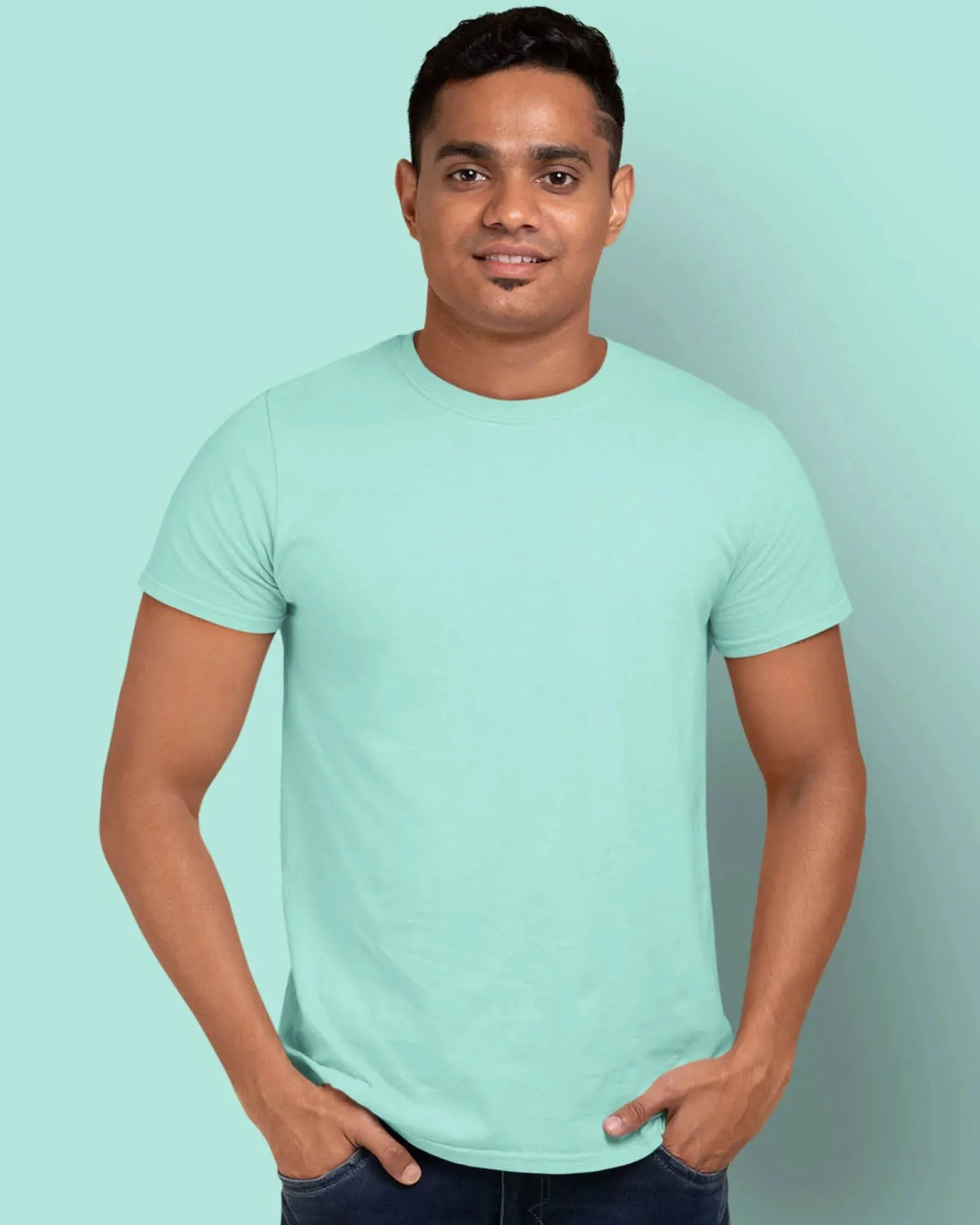 Half Sleeves Crew Neck: Pale Green