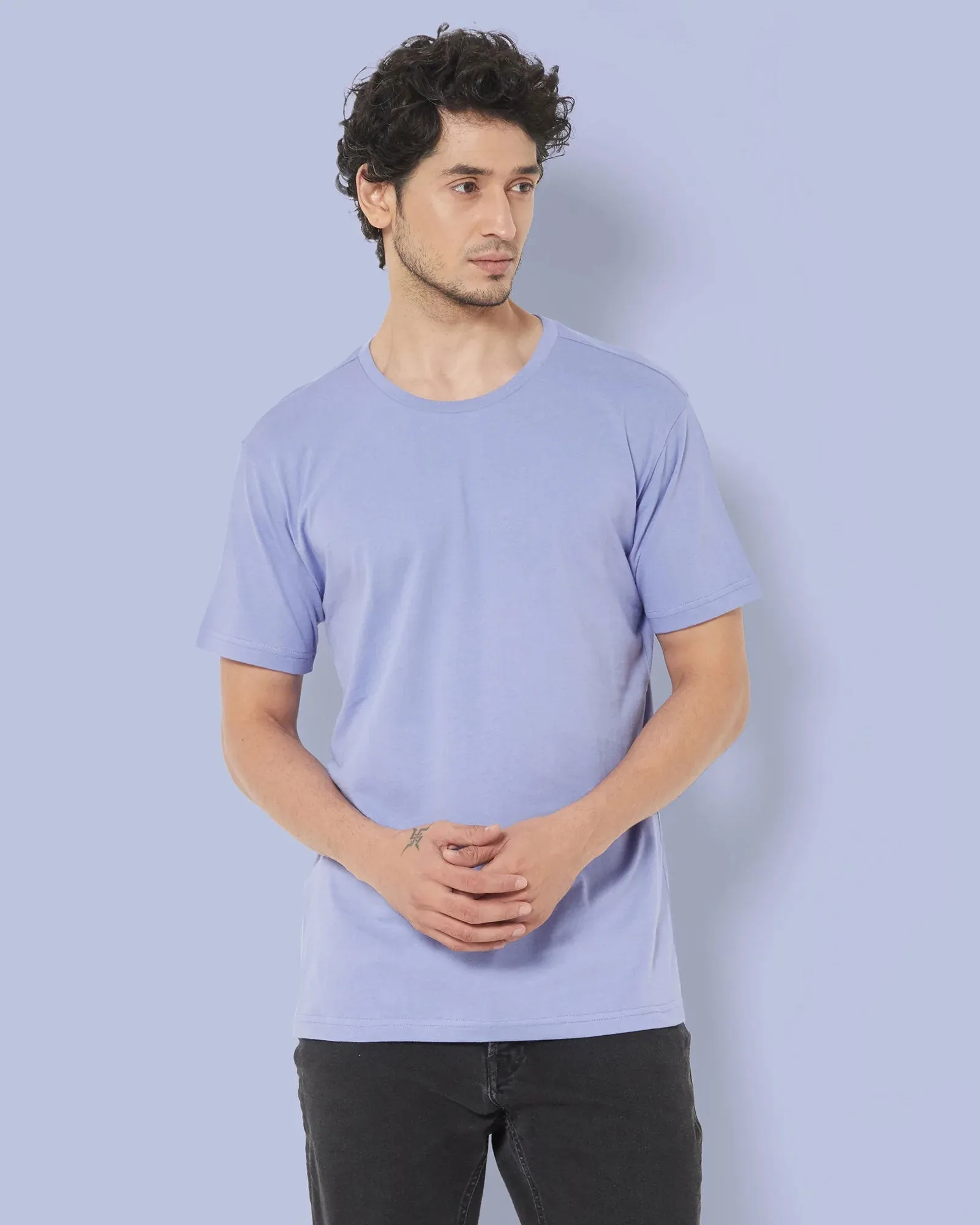 Half Sleeves Crew Neck: Periwinkle