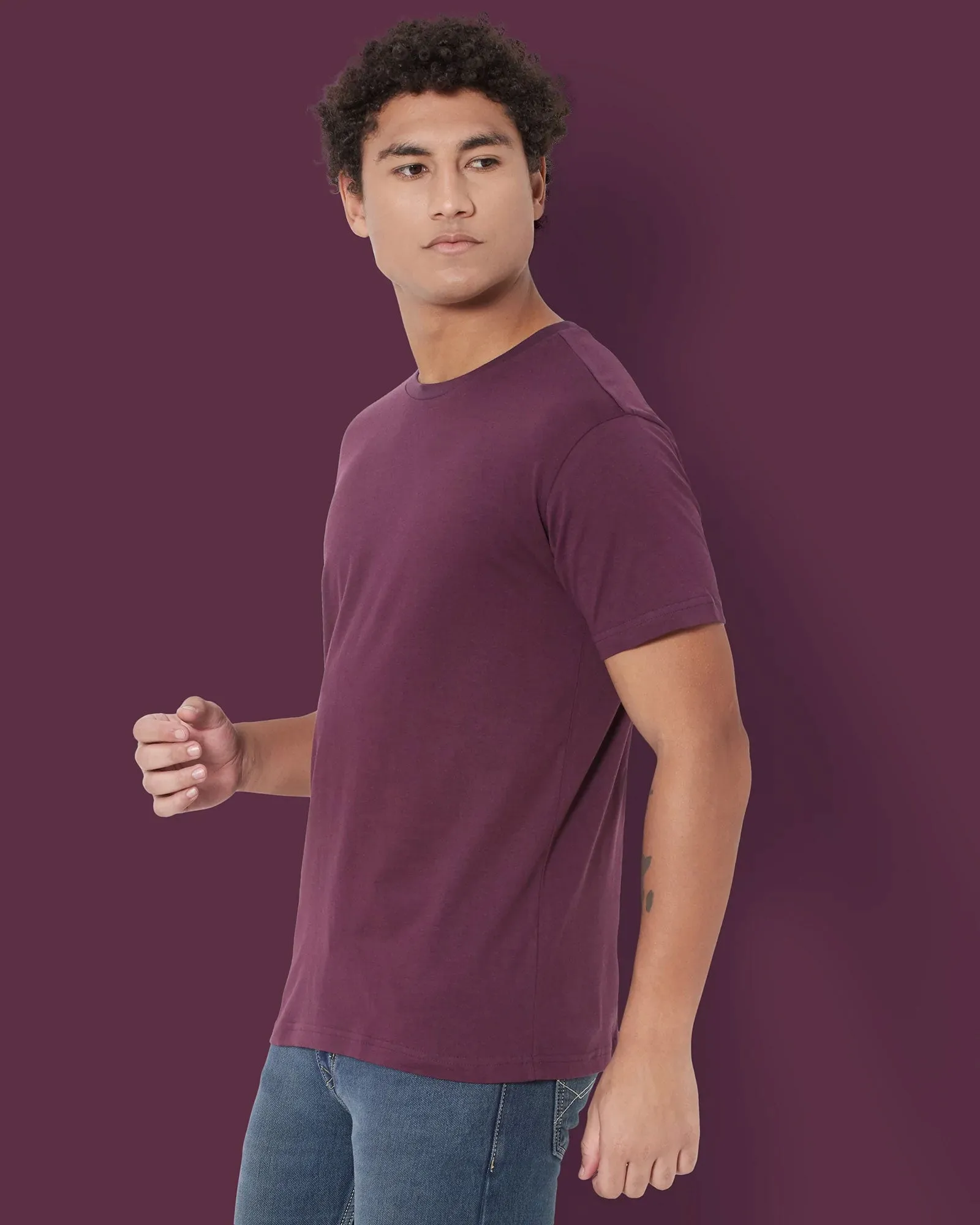 Half Sleeves Crew Neck: Wine