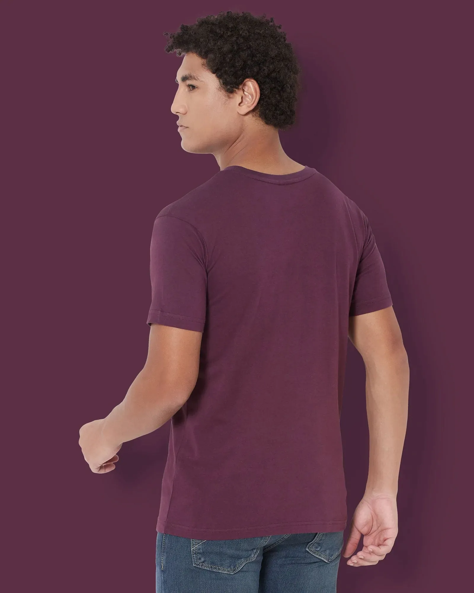 Half Sleeves Crew Neck: Wine