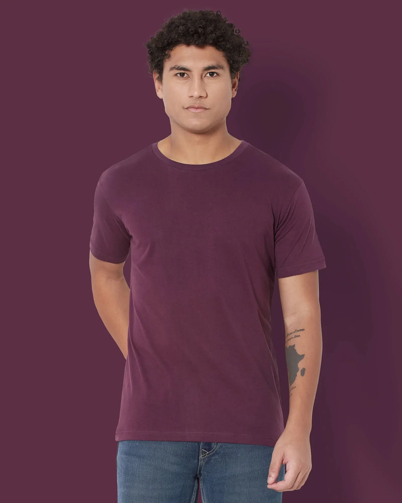 Half Sleeves Crew Neck: Wine