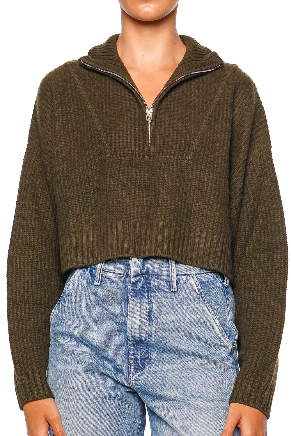 Hampton Olive Cropped Rib Knit Sweater