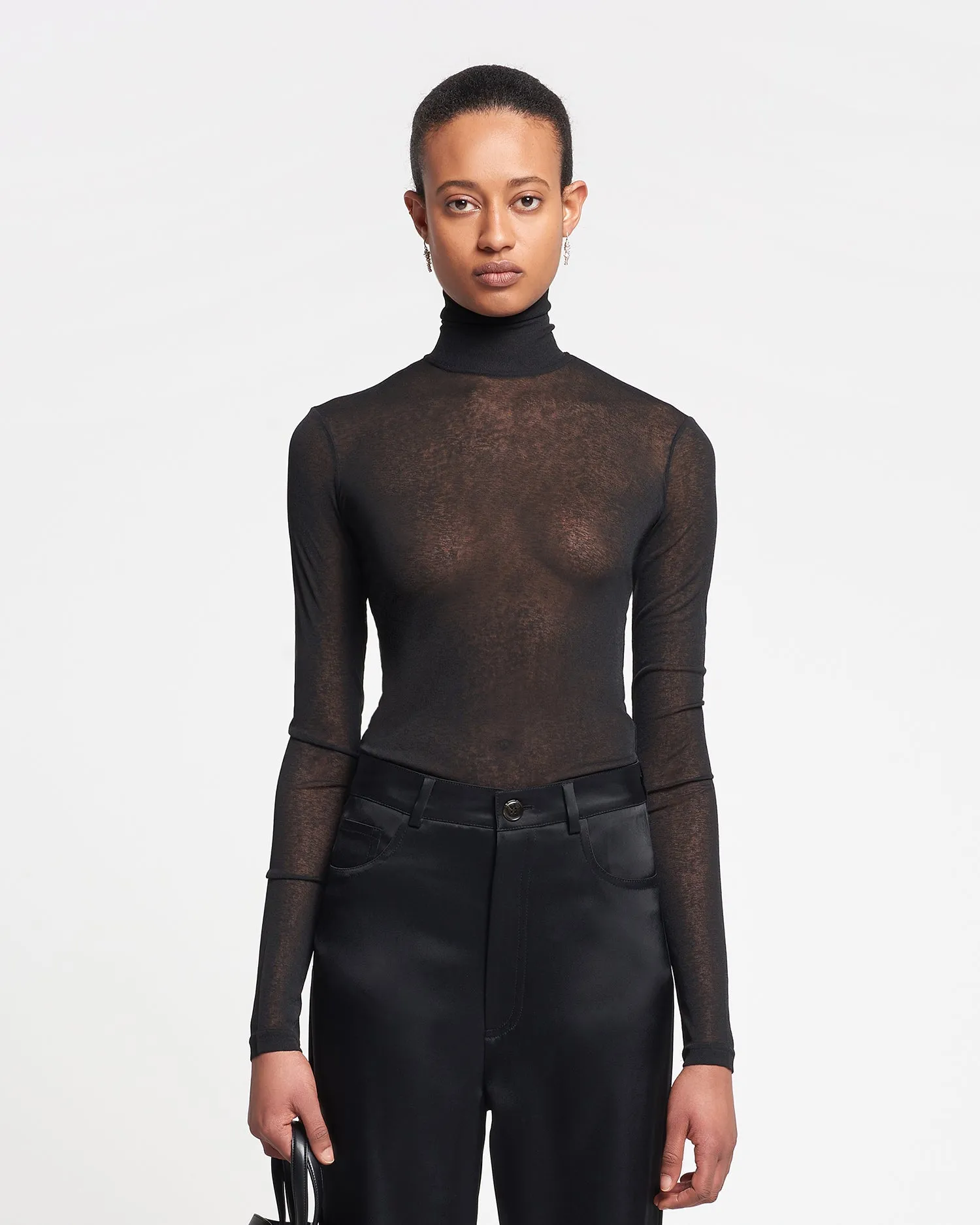 Harri - Mesh-Jersey Turtleneck Top - Black