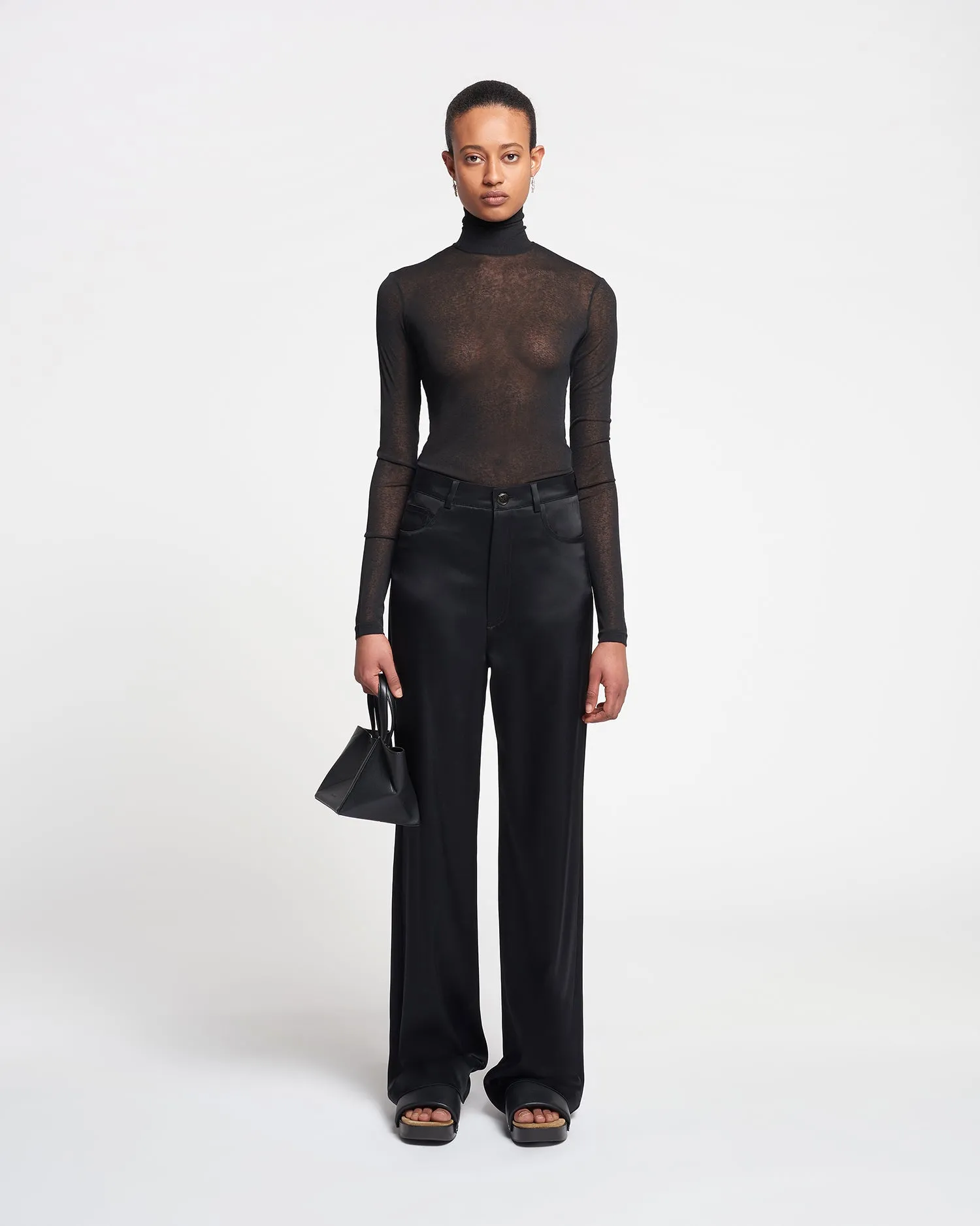 Harri - Mesh-Jersey Turtleneck Top - Black