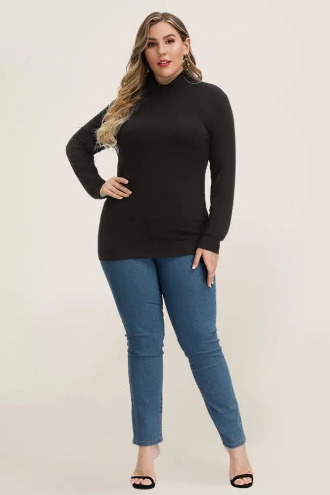 HN Women's Plus Size Comfy Solid Color Long Sleeve Mock Neck Basic Rayon Tops