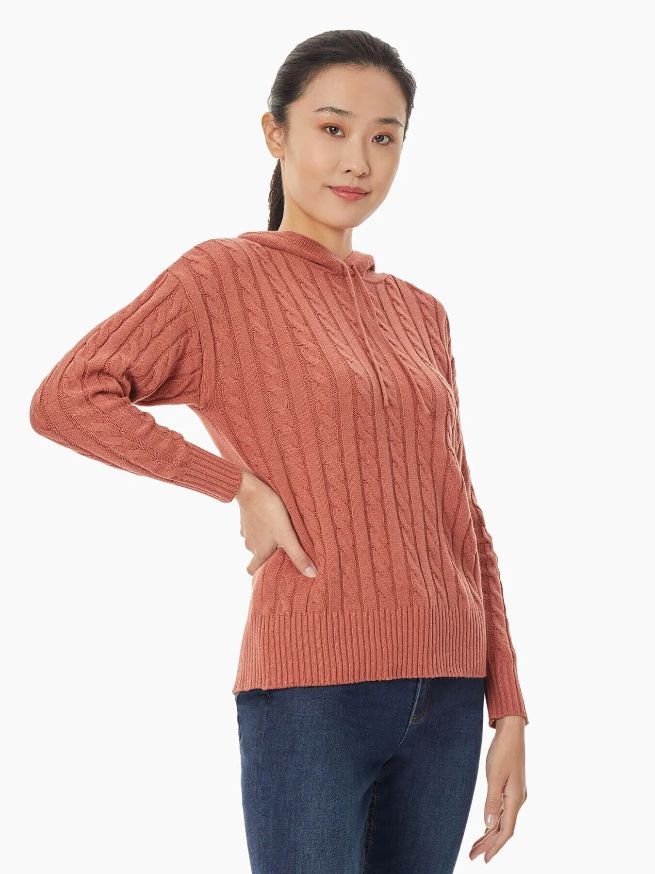 Hooded Cable Knit Sweater