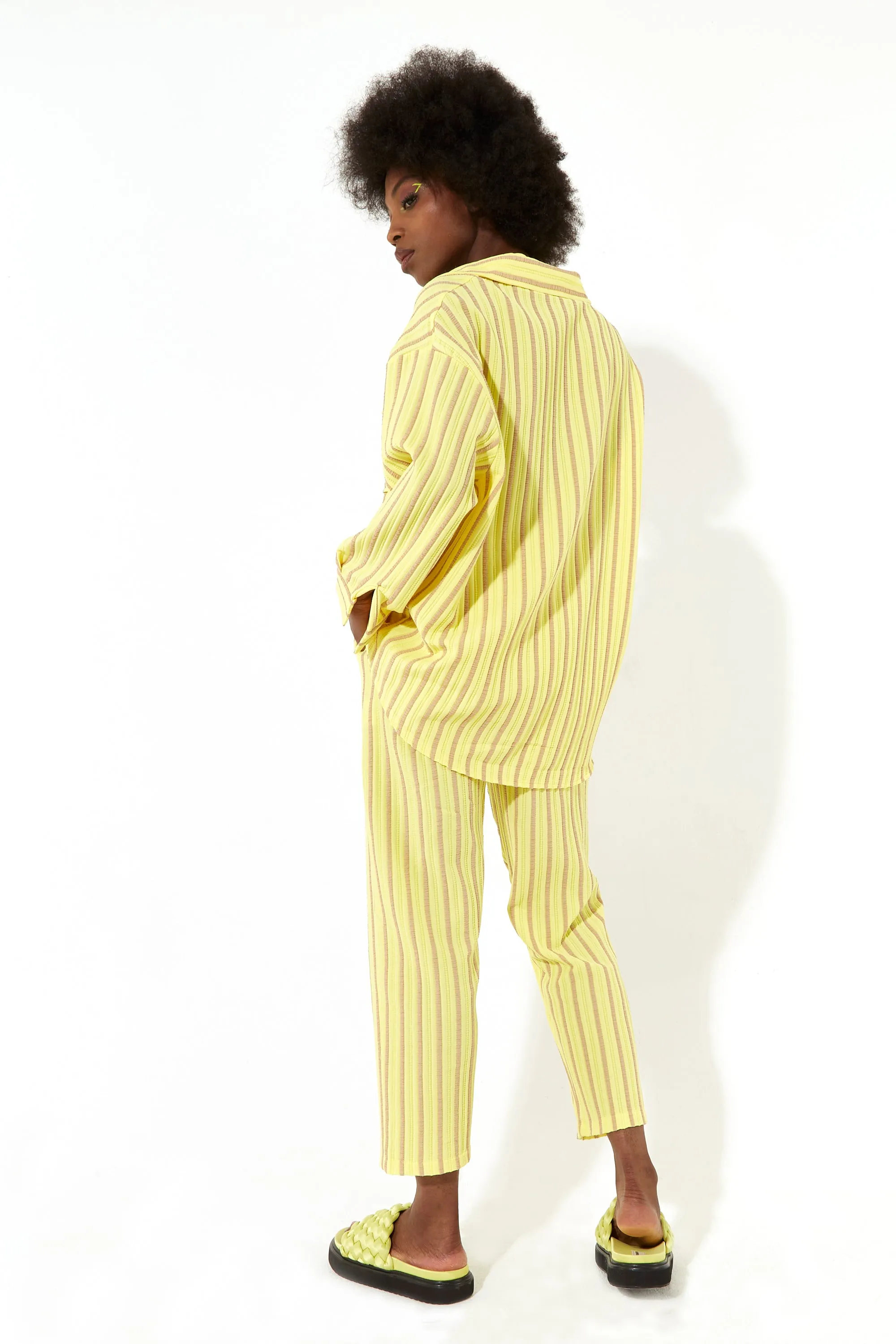 House of Holland Casual Stripe Suit Oversized Shirt in Yellow