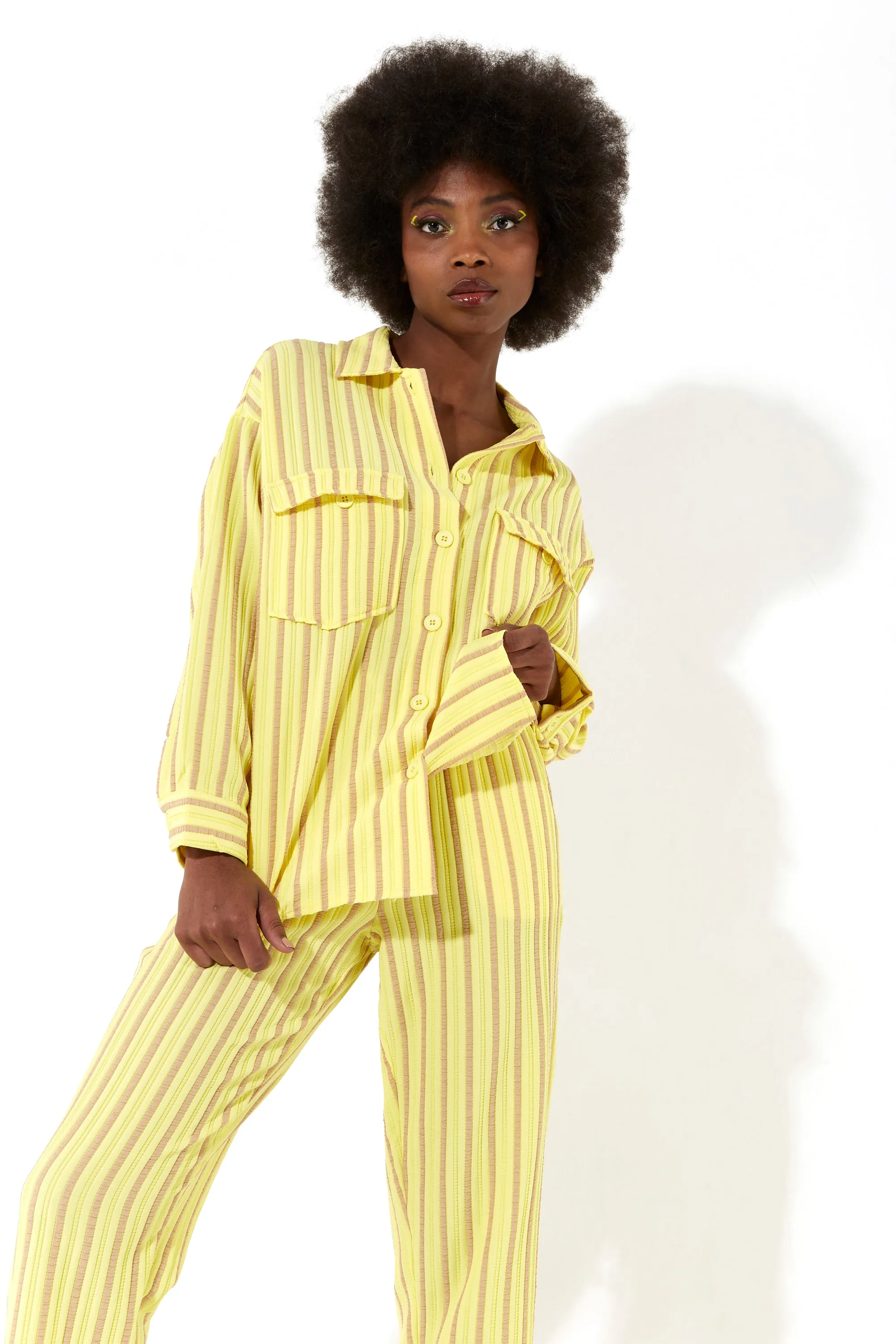 House of Holland Casual Stripe Suit Oversized Shirt in Yellow