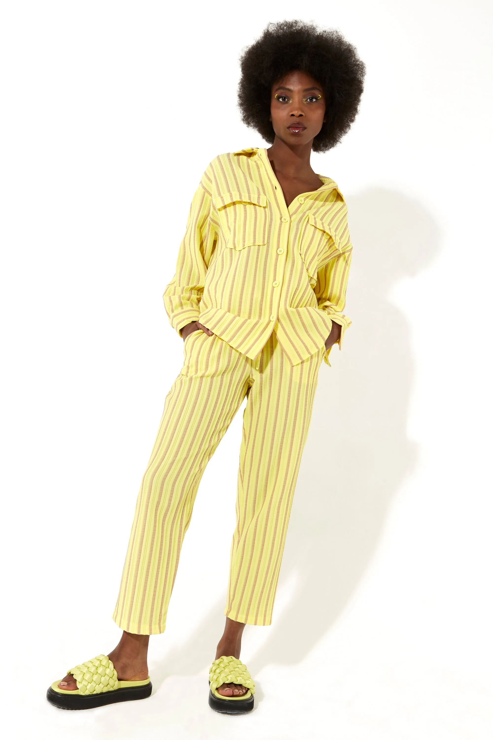 House of Holland Casual Stripe Suit Oversized Shirt in Yellow