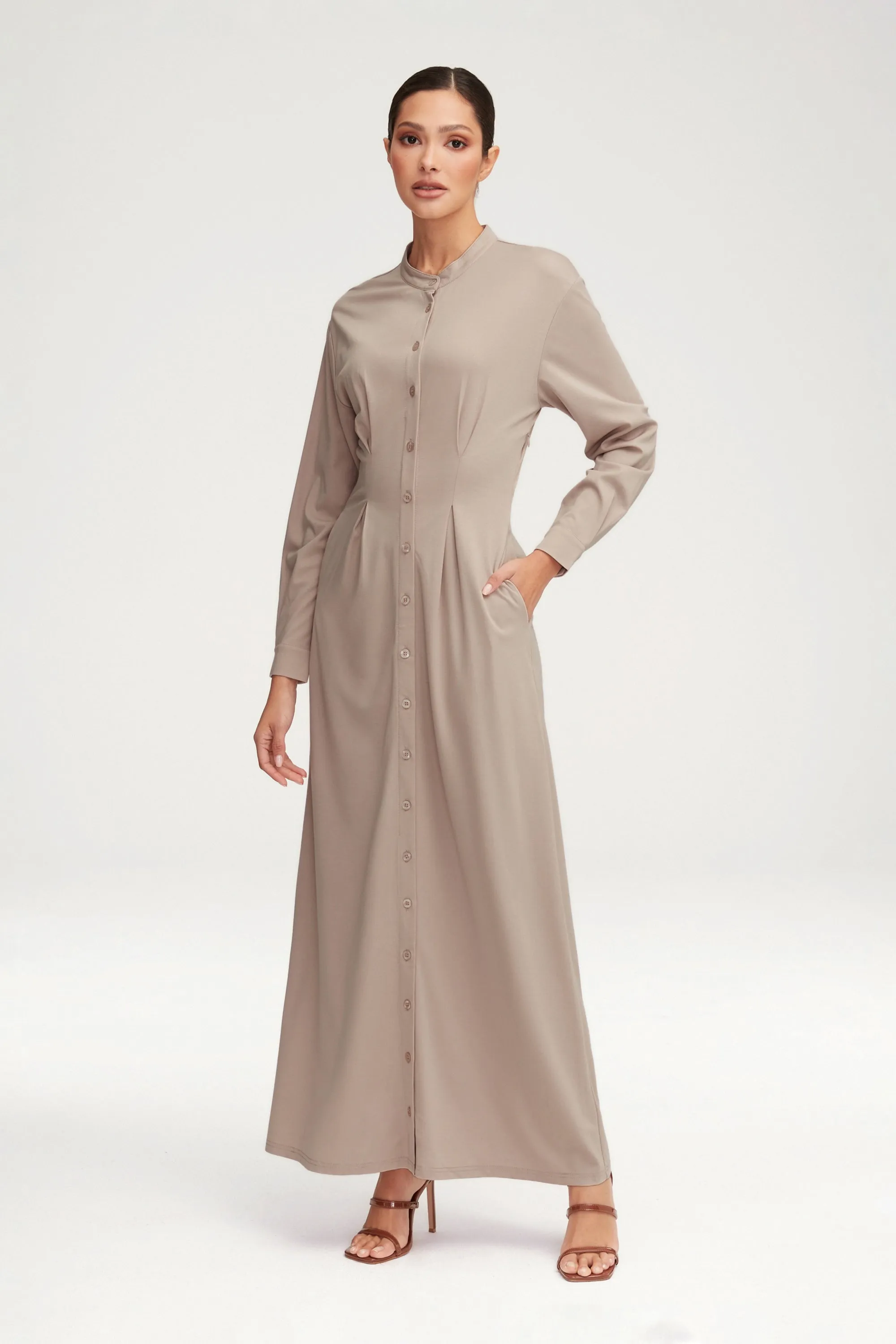 Ivy Jersey Button Down Maxi Dress - Stone