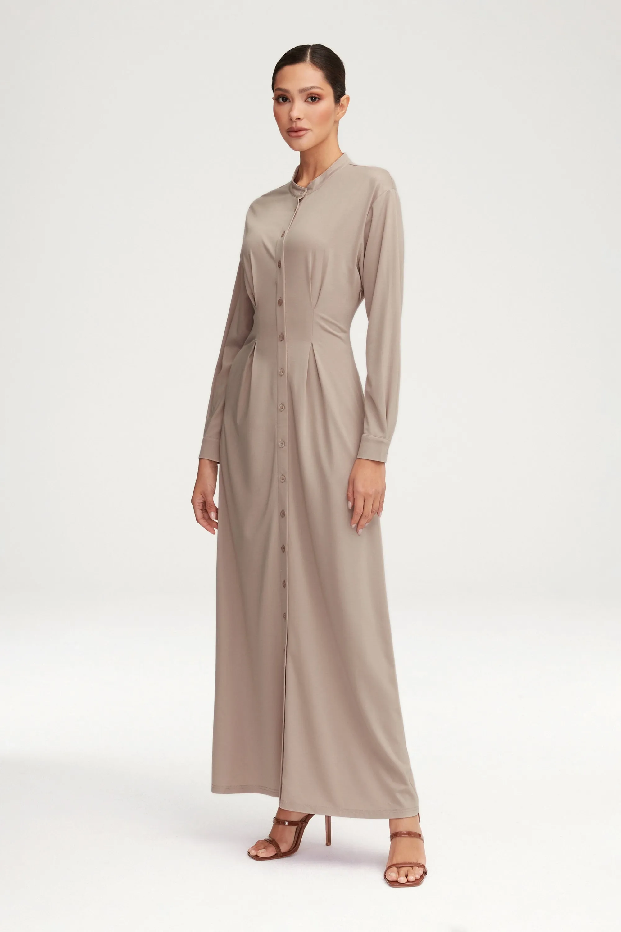 Ivy Jersey Button Down Maxi Dress - Stone