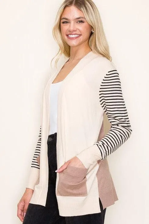 Jenna Striped Sleeve Cardigan