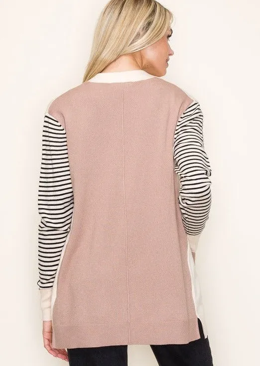 Jenna Striped Sleeve Cardigan