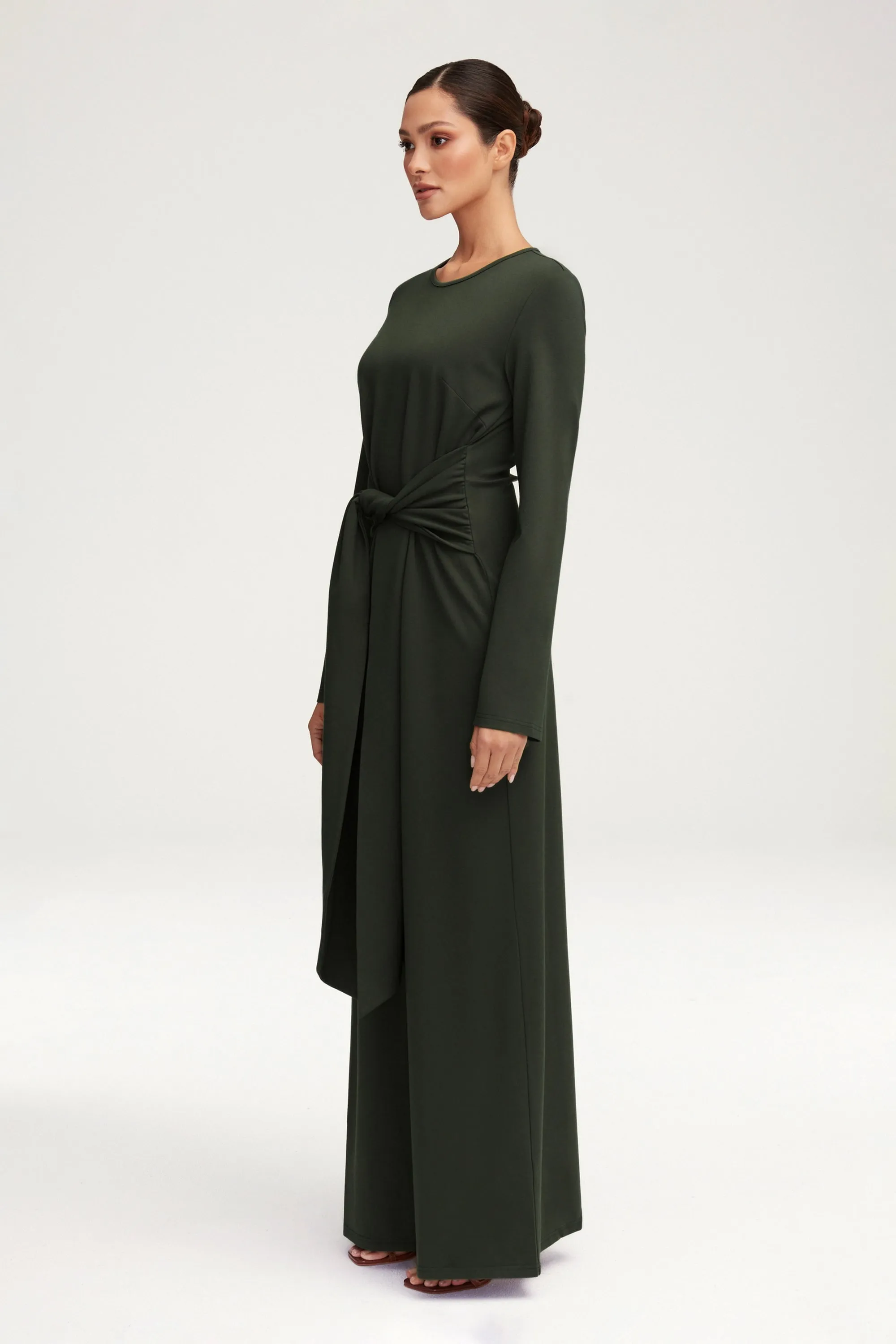 Jersey Tie Front Maxi Dress - Dark Cactus