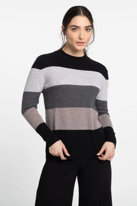 Kinross Cashmere Wide Stripe Crew Pullover