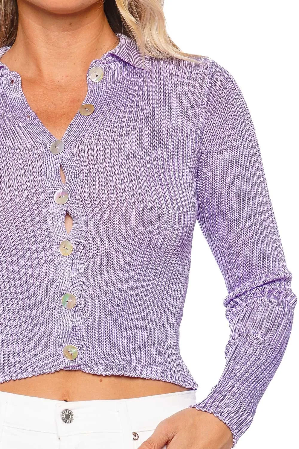 Lilac Ribbed Long Sleeve Cardigan