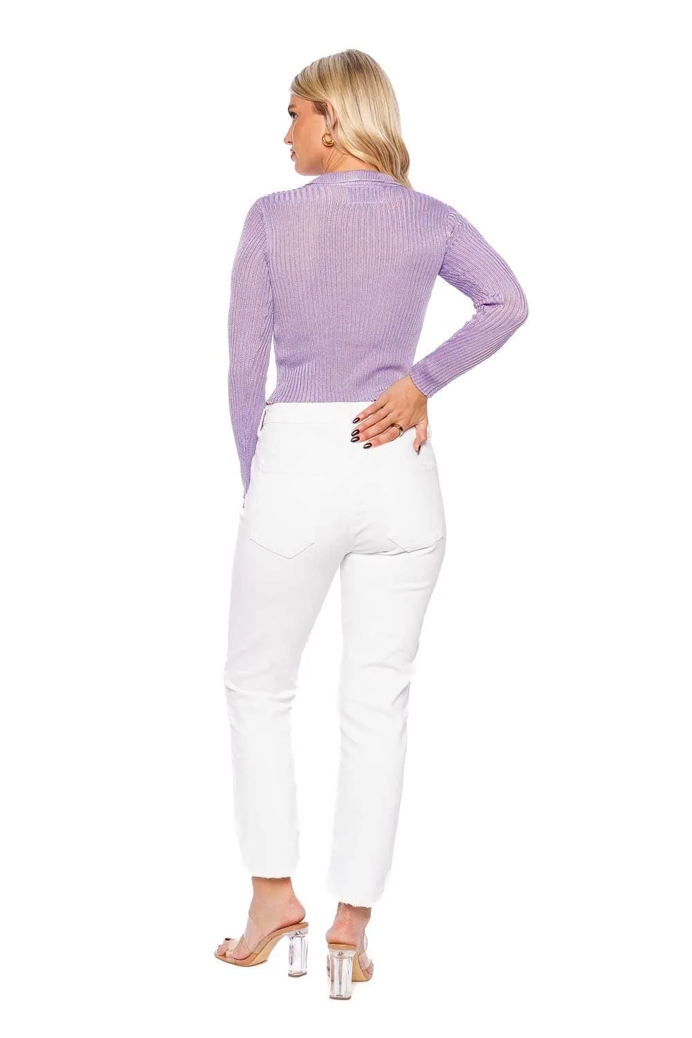 Lilac Ribbed Long Sleeve Cardigan