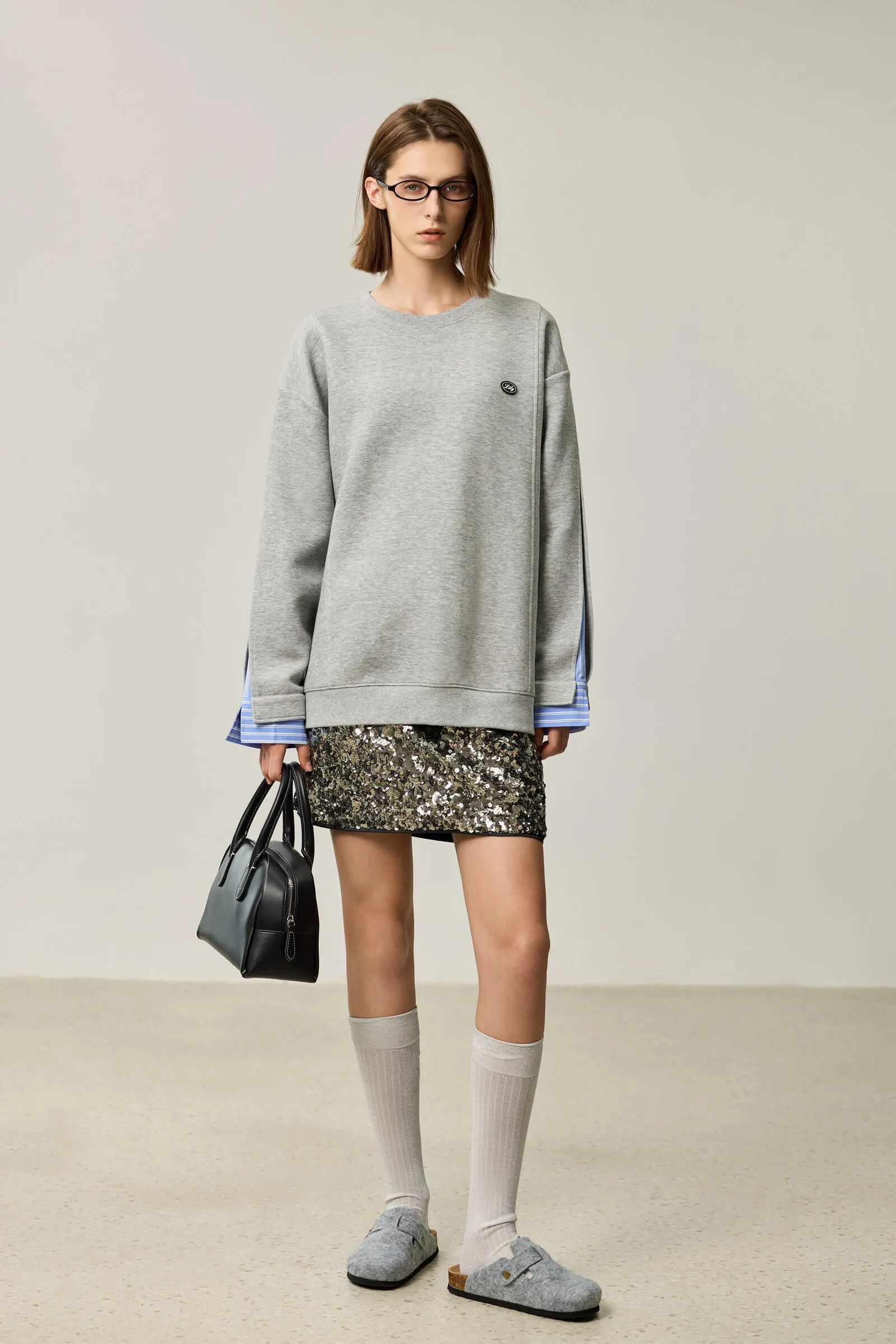 LILY Textured Crew Neck Sweatshirt