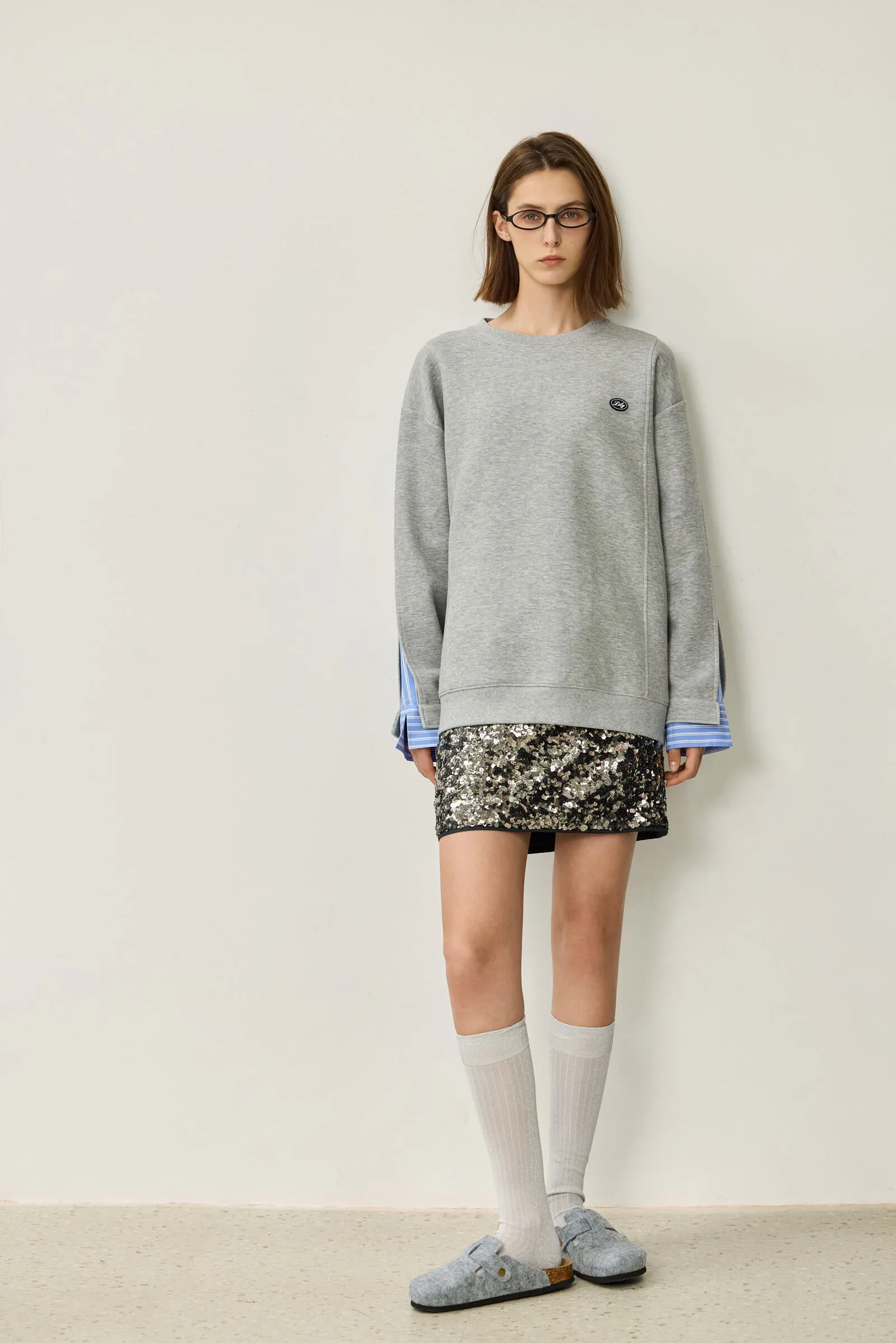 LILY Textured Crew Neck Sweatshirt