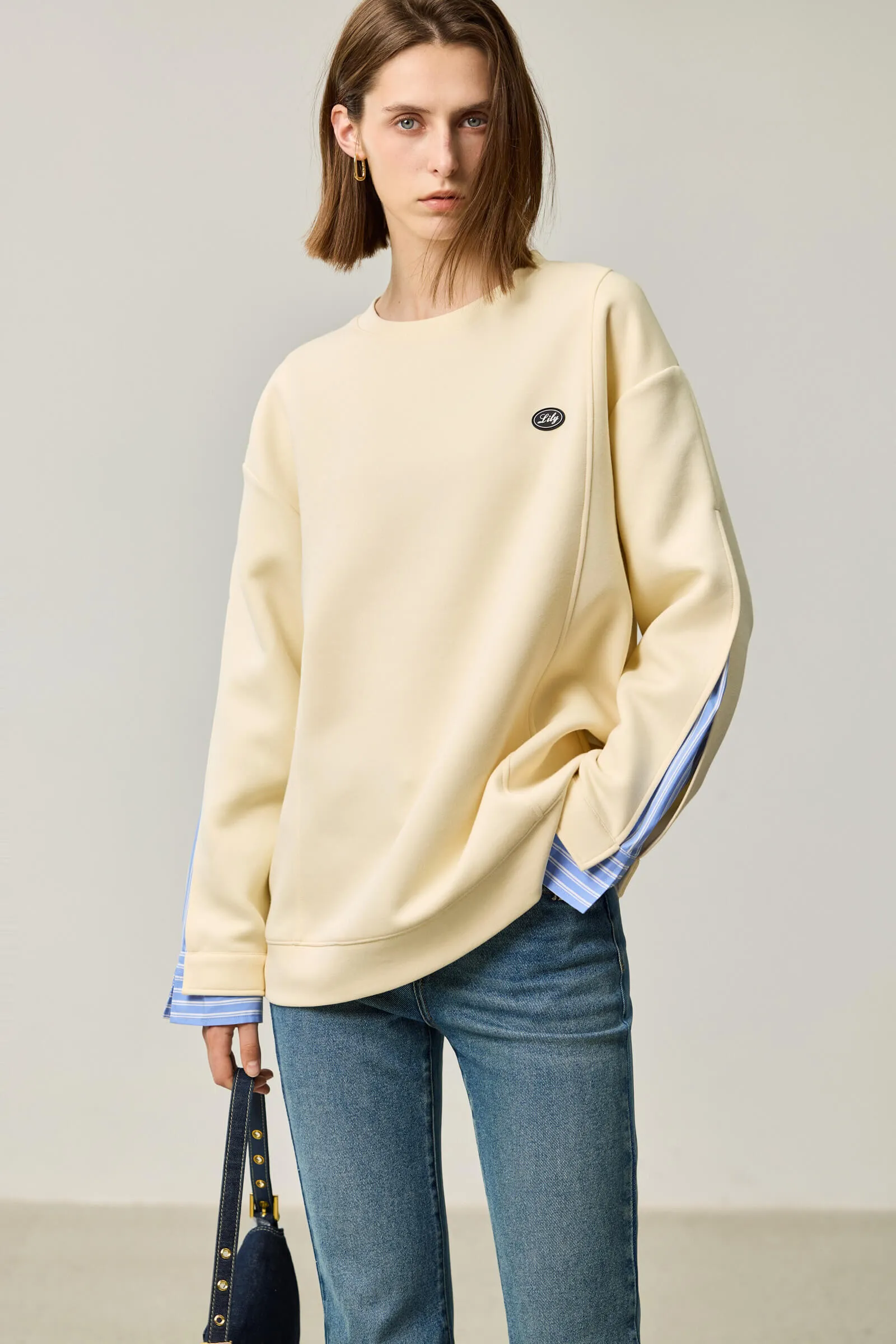 LILY Textured Crew Neck Sweatshirt