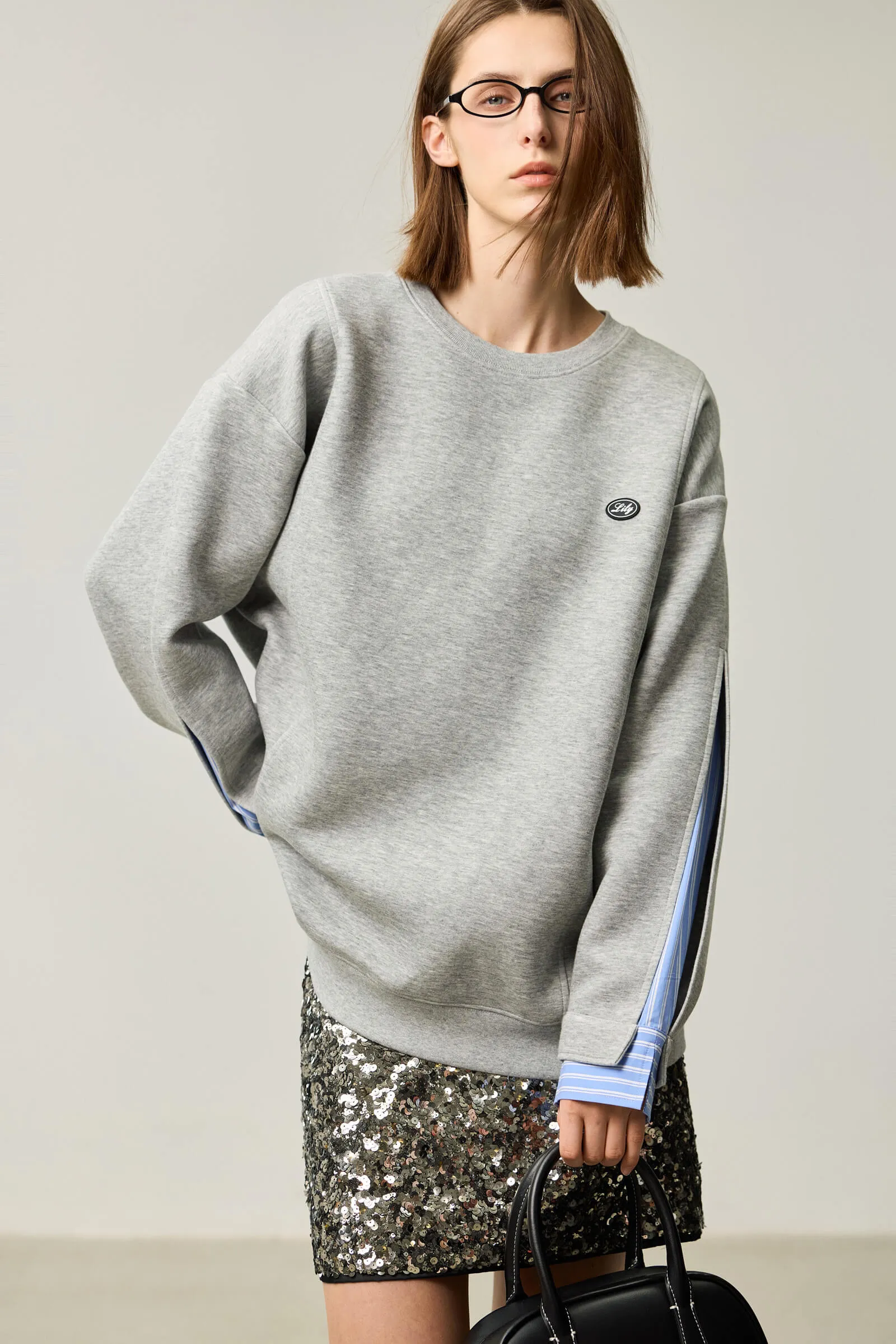 LILY Textured Crew Neck Sweatshirt