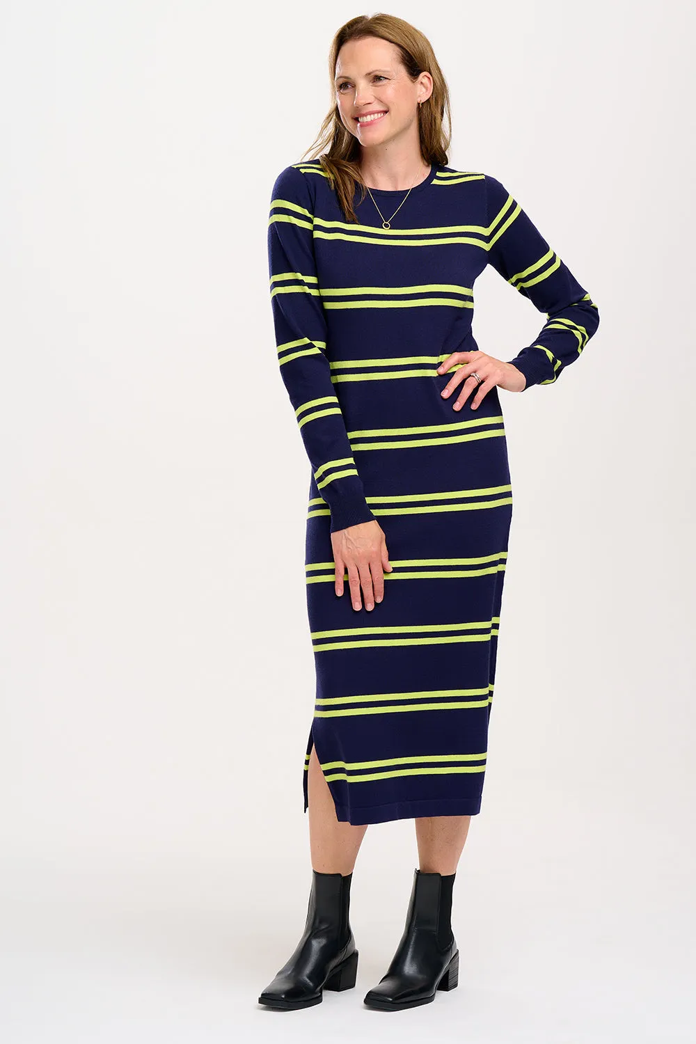 Liselle Midi Knit Dress - Navy, Double Stripe