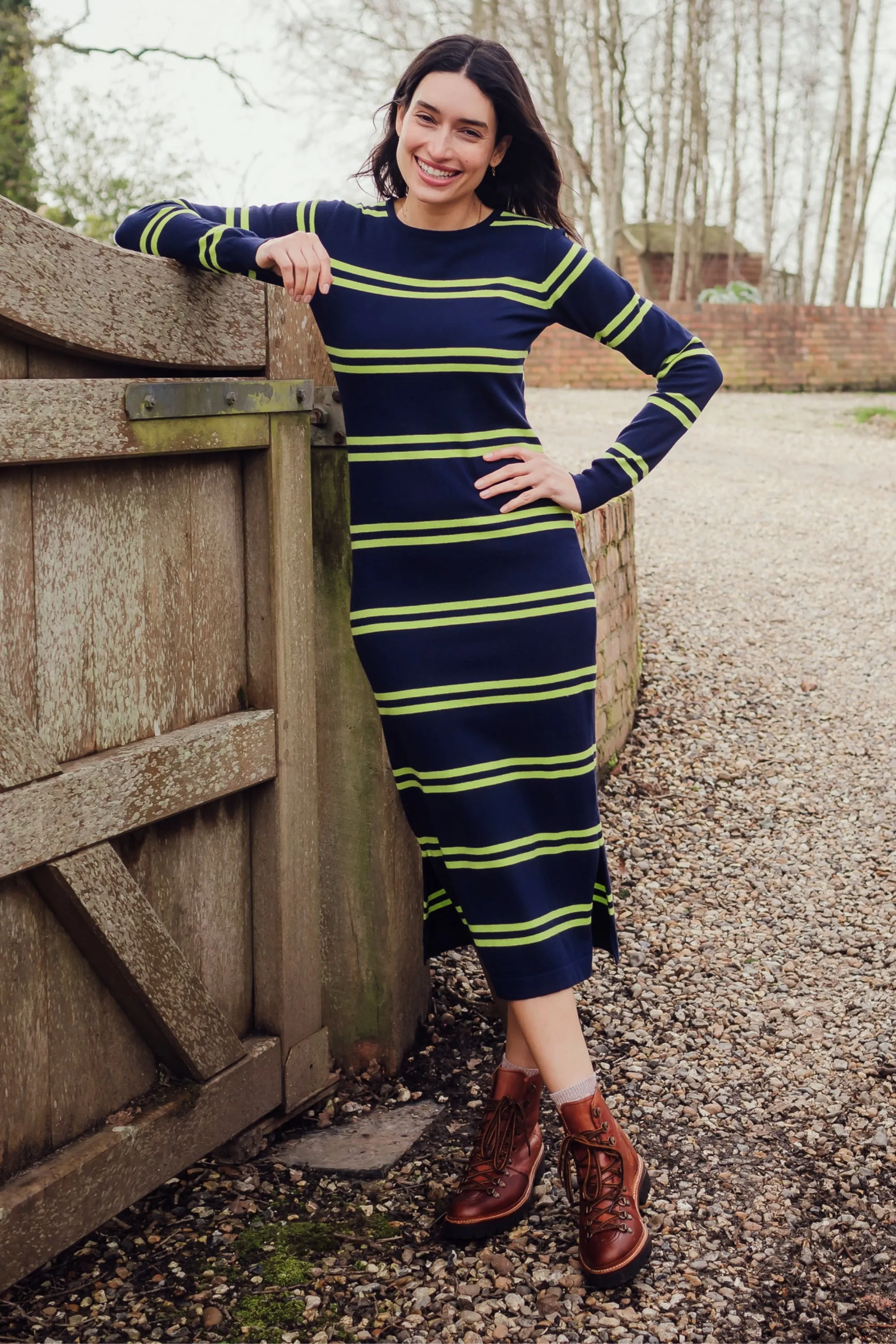 Liselle Midi Knit Dress - Navy, Double Stripe