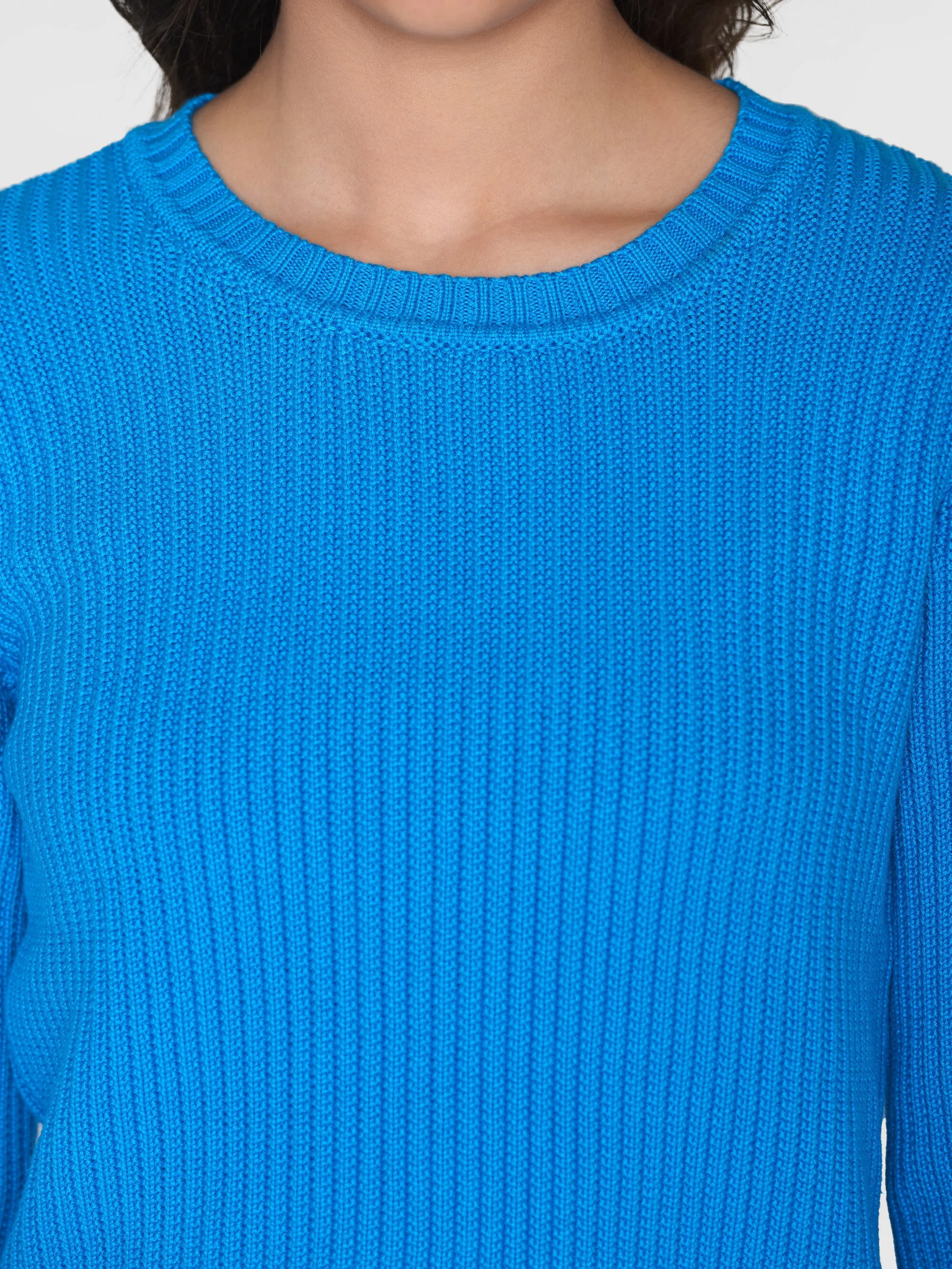 Long sleeve knitted crew neck - OCS/Vegan - Malibu Blue