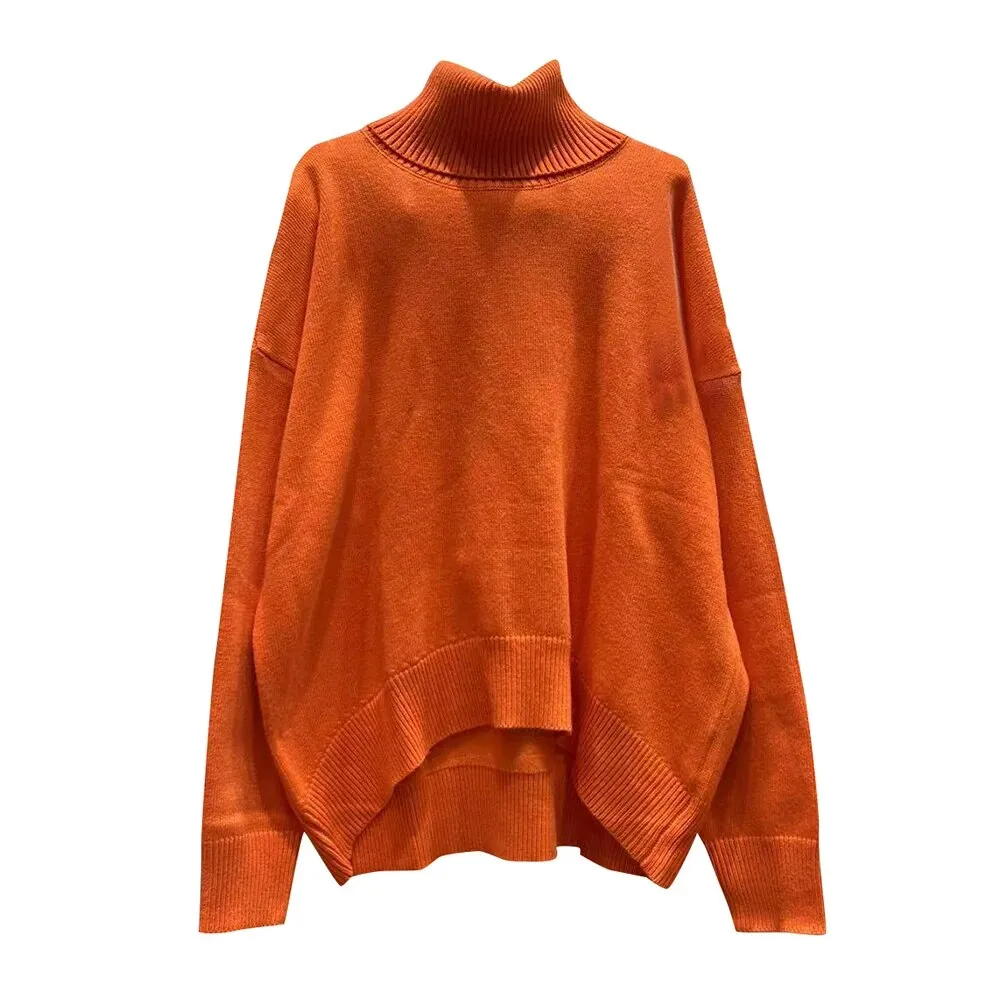 Loose Knitting Sweater For Women Turtleneck Long Sleeve Solid Minimalist Sweaters Female Fashion Spring Clothes