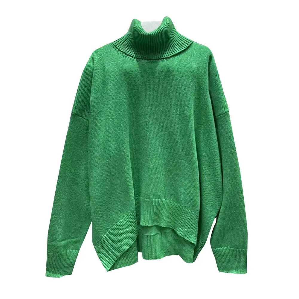 Loose Knitting Sweater For Women Turtleneck Long Sleeve Solid Minimalist Sweaters Female Fashion Spring Clothes