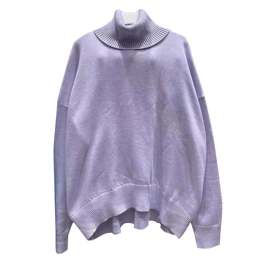 Loose Knitting Sweater For Women Turtleneck Long Sleeve Solid Minimalist Sweaters Female Fashion Spring Clothes