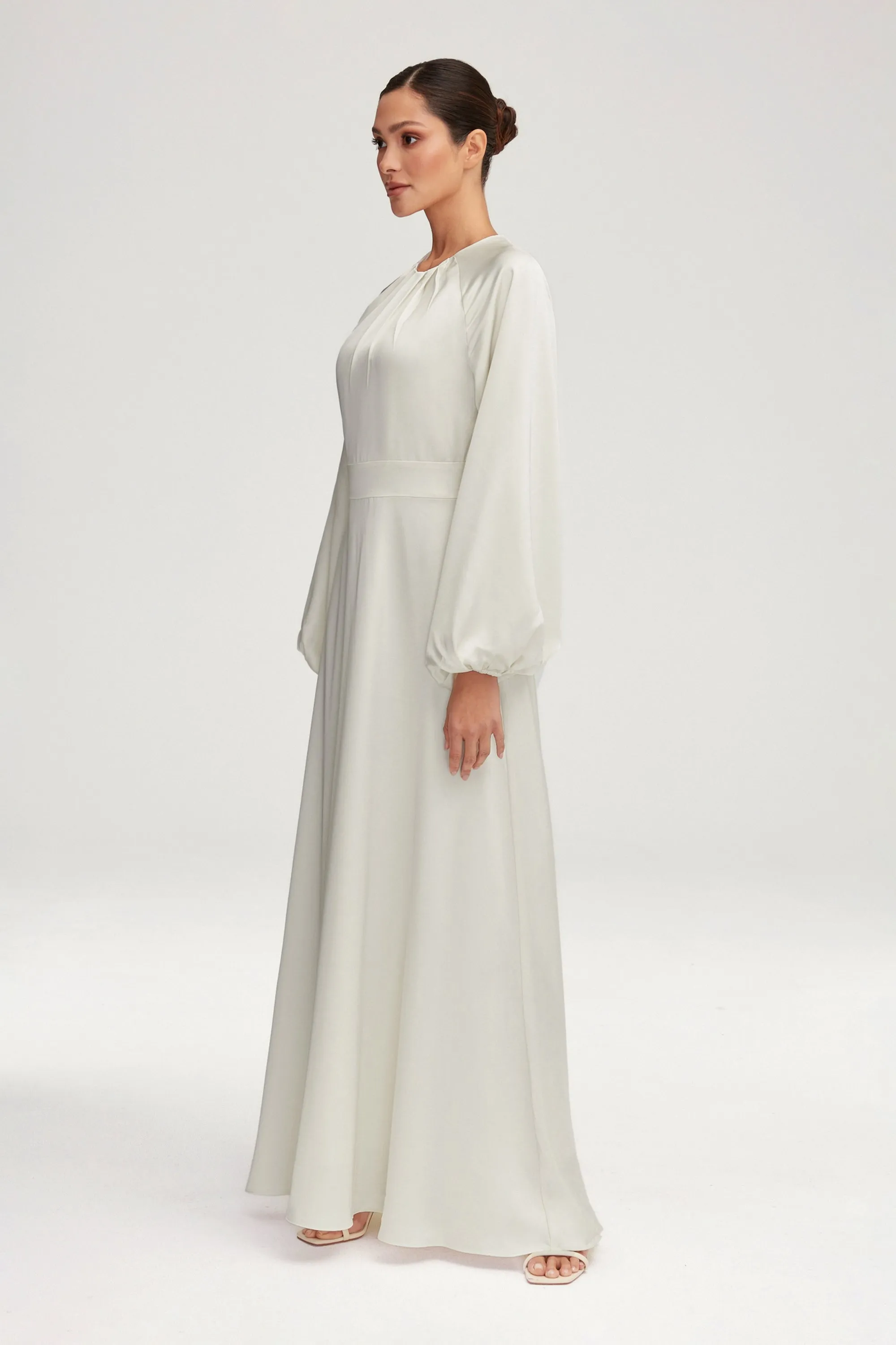 Luna Satin Balloon Sleeve Maxi Dress - Off White