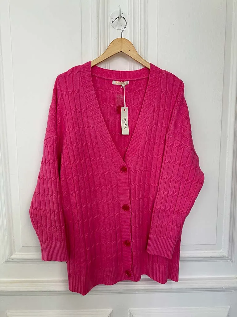 Malissa J Cable Knit Cardigan - Candy Pink