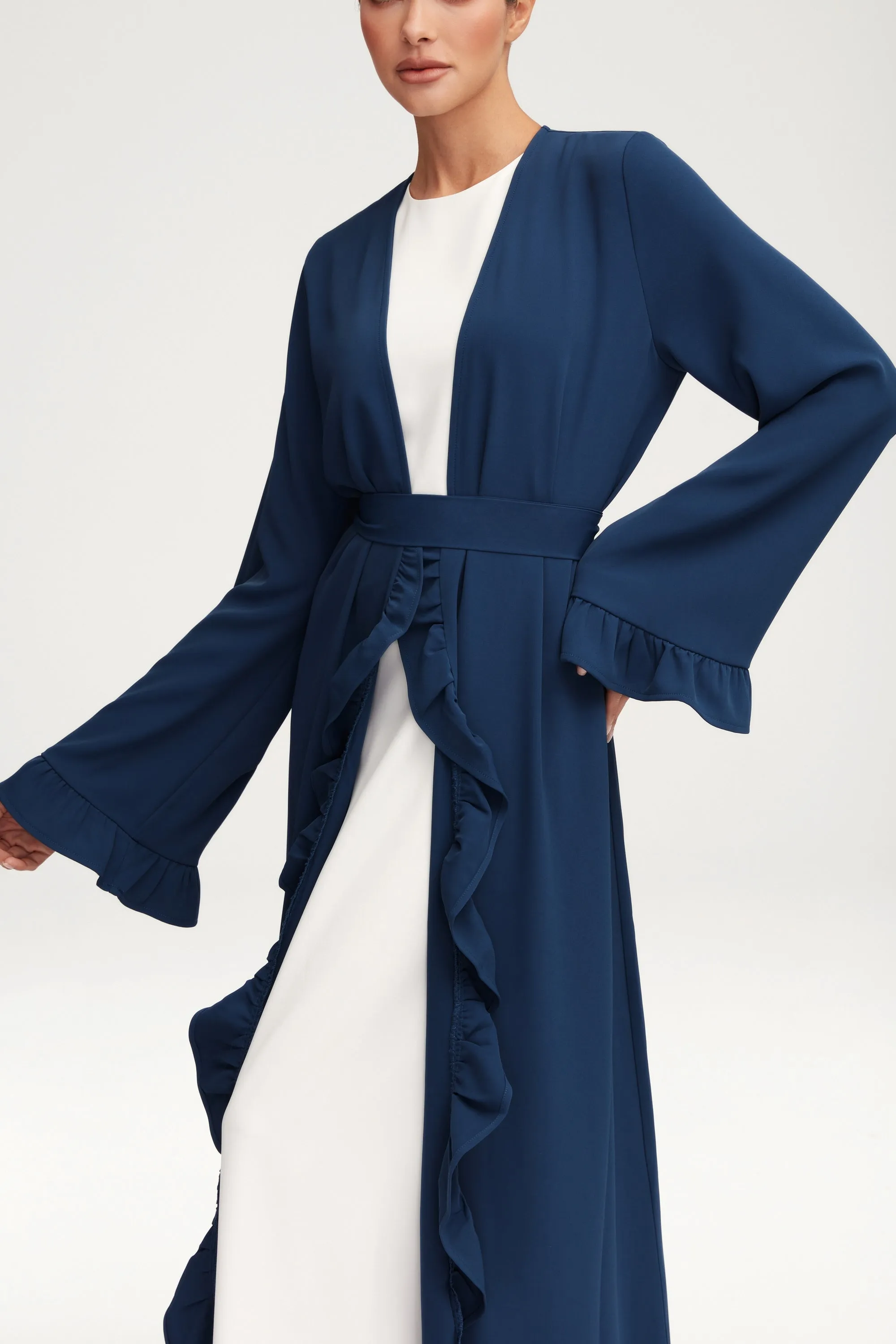 Mariam Ruffle Open Abaya - Midnight Blue