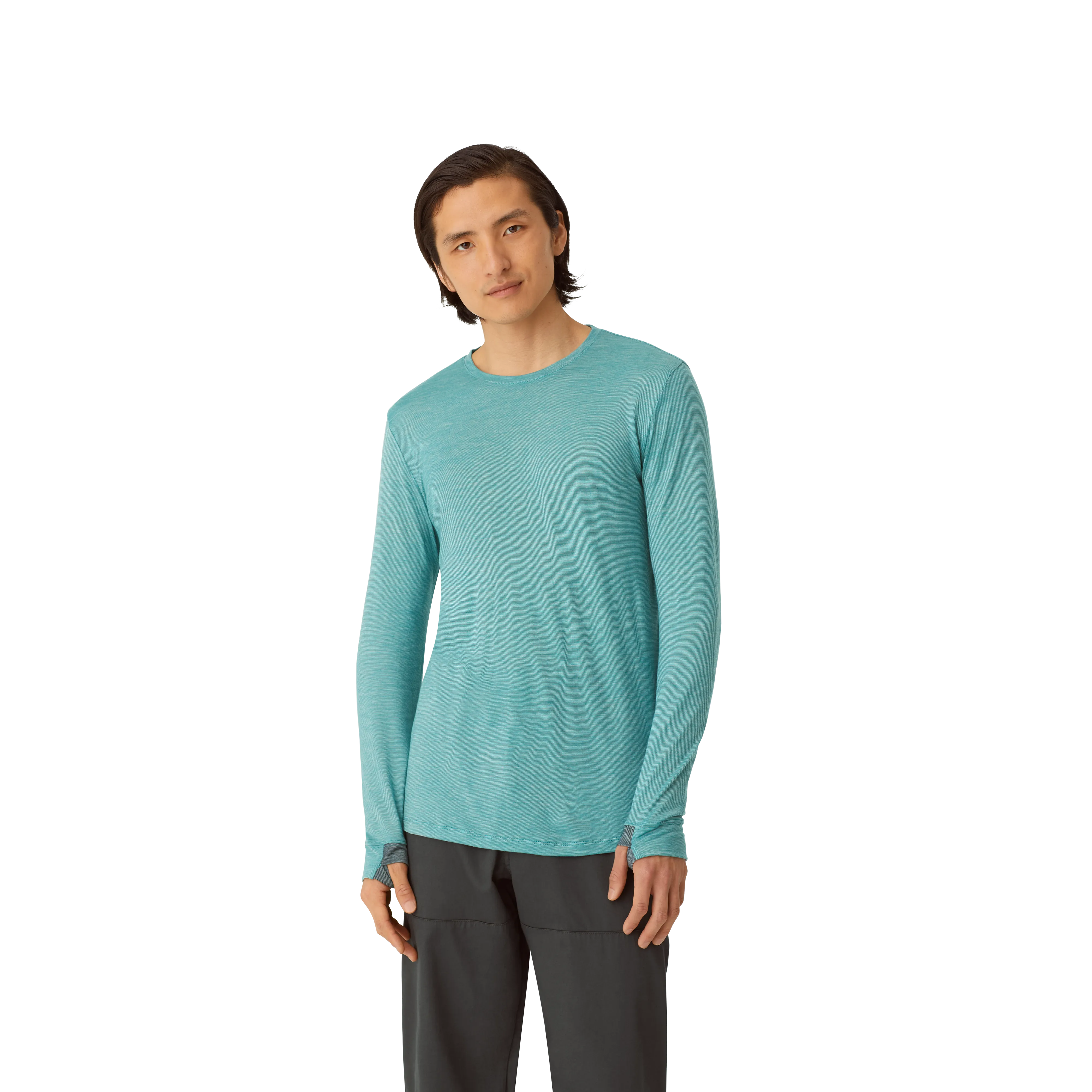 Men's Merino Wool Blend Crew Neck Long Sleeve T-Shirt