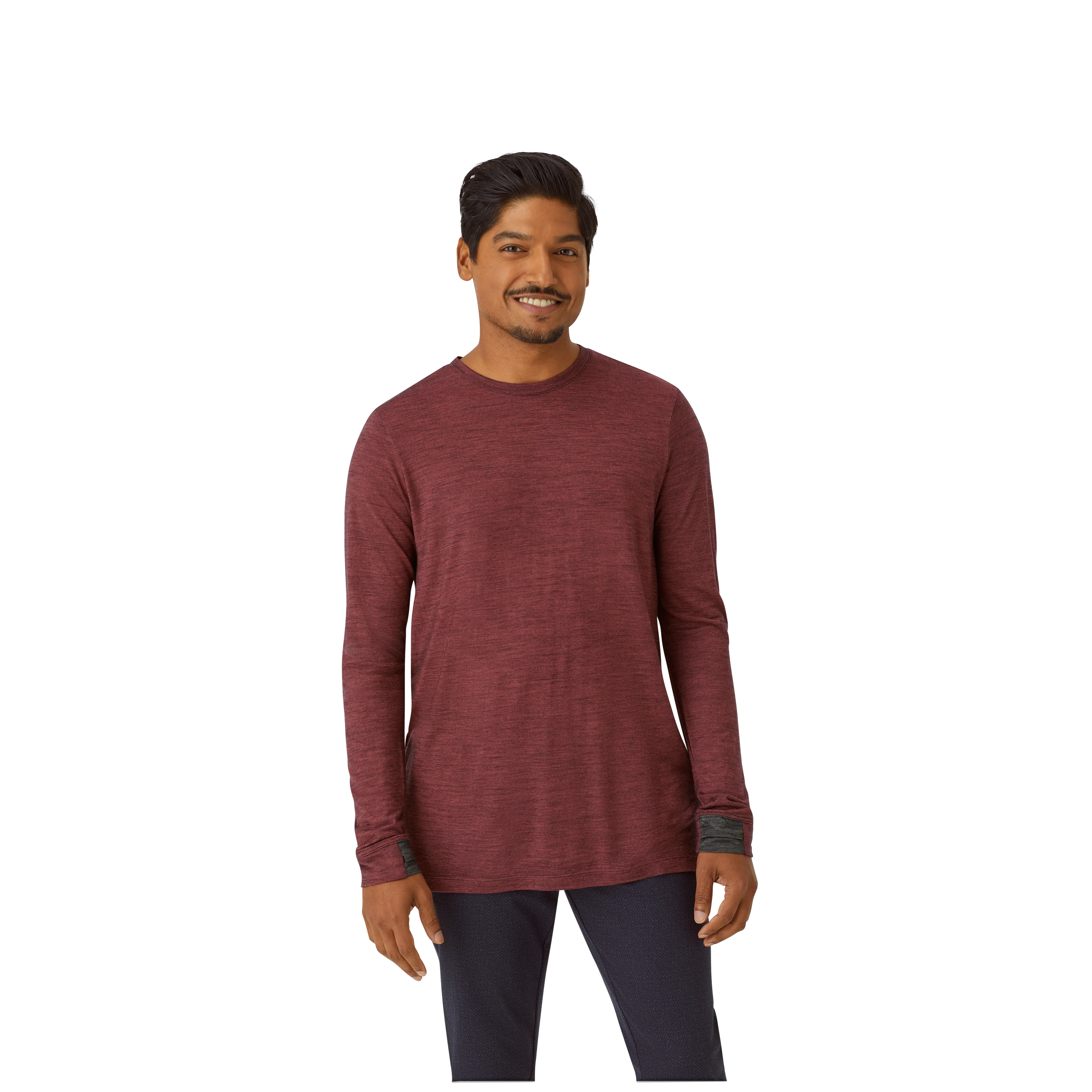 Men's Merino Wool Blend Crew Neck Long Sleeve T-Shirt