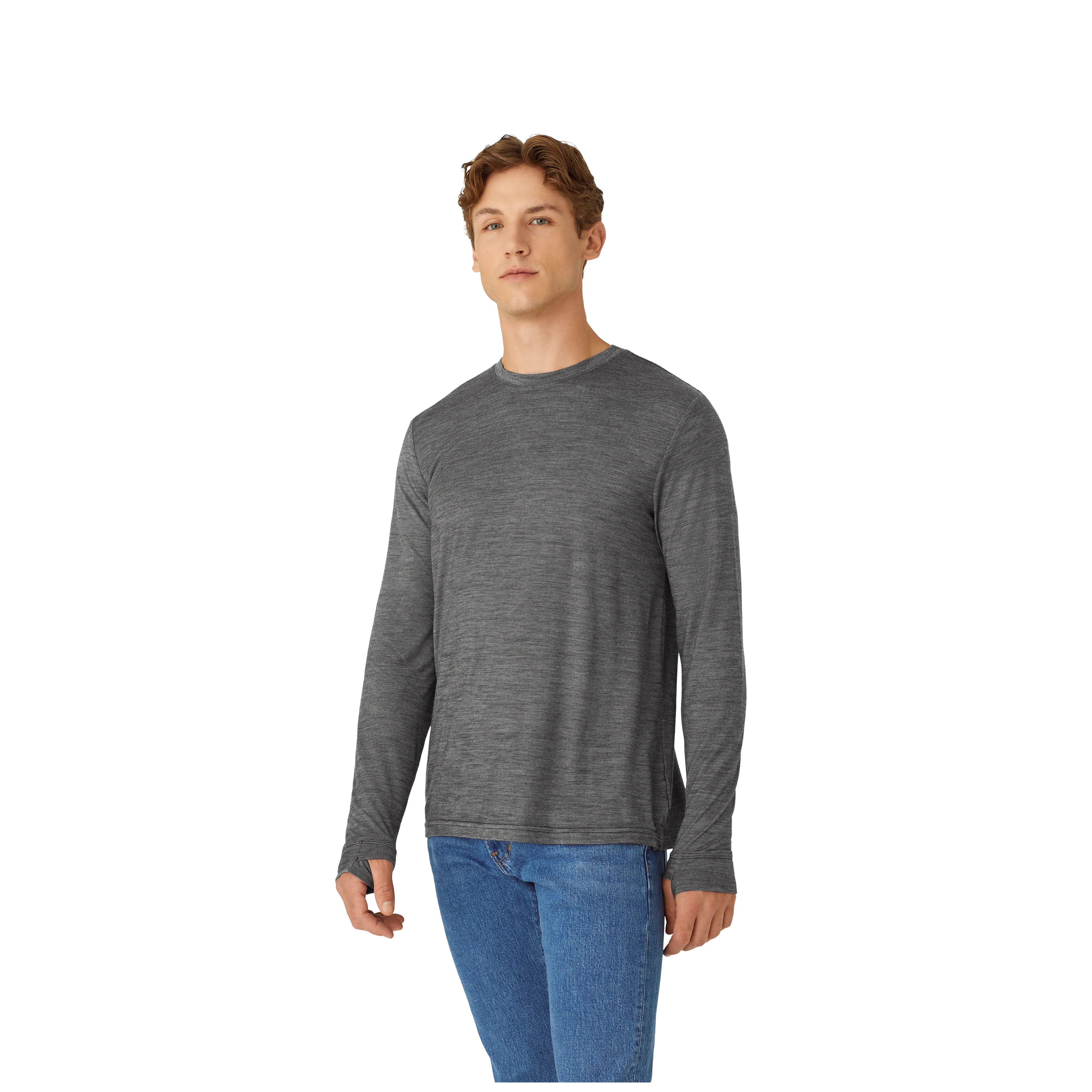 Men's Merino Wool Blend Crew Neck Long Sleeve T-Shirt