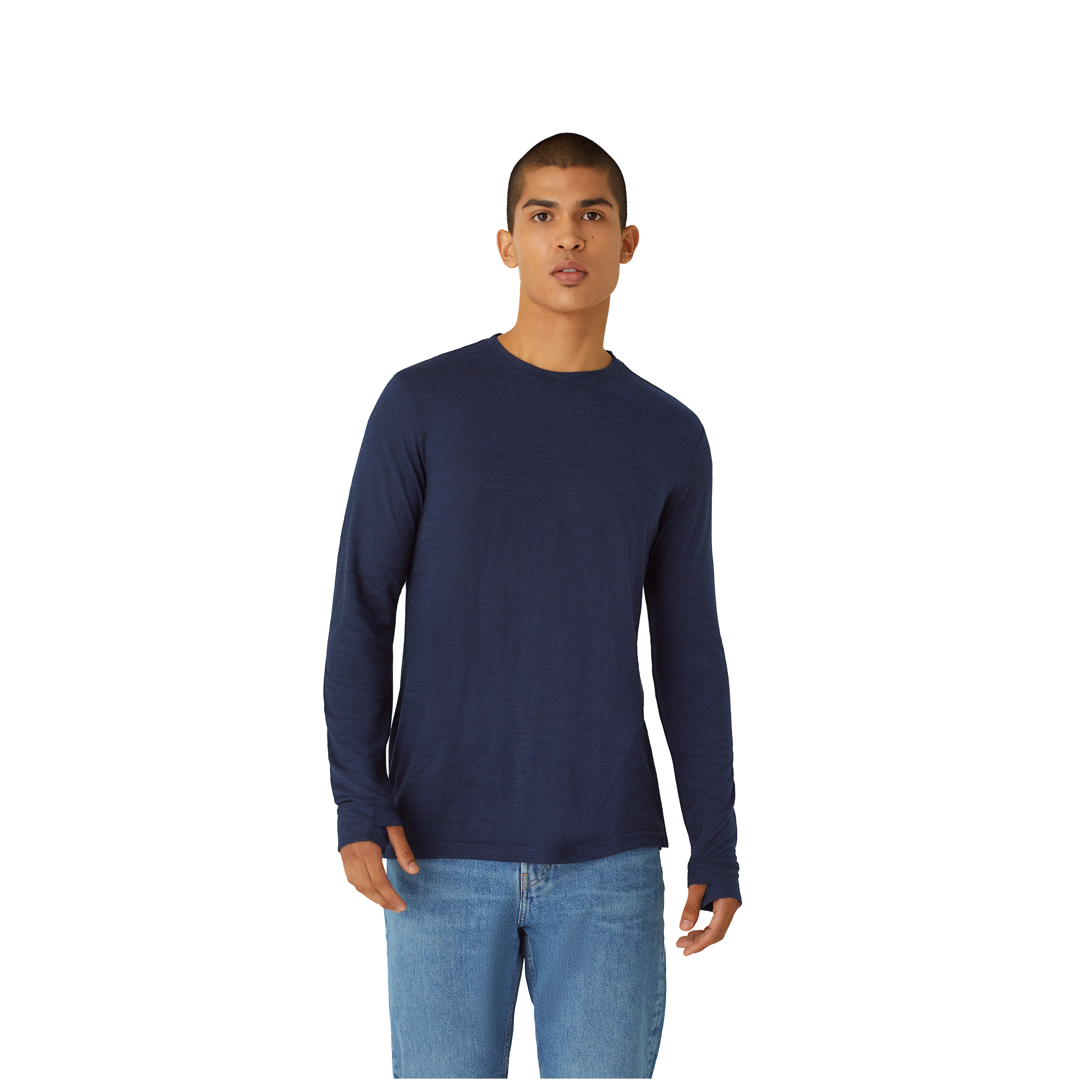 Men's Merino Wool Blend Crew Neck Long Sleeve T-Shirt