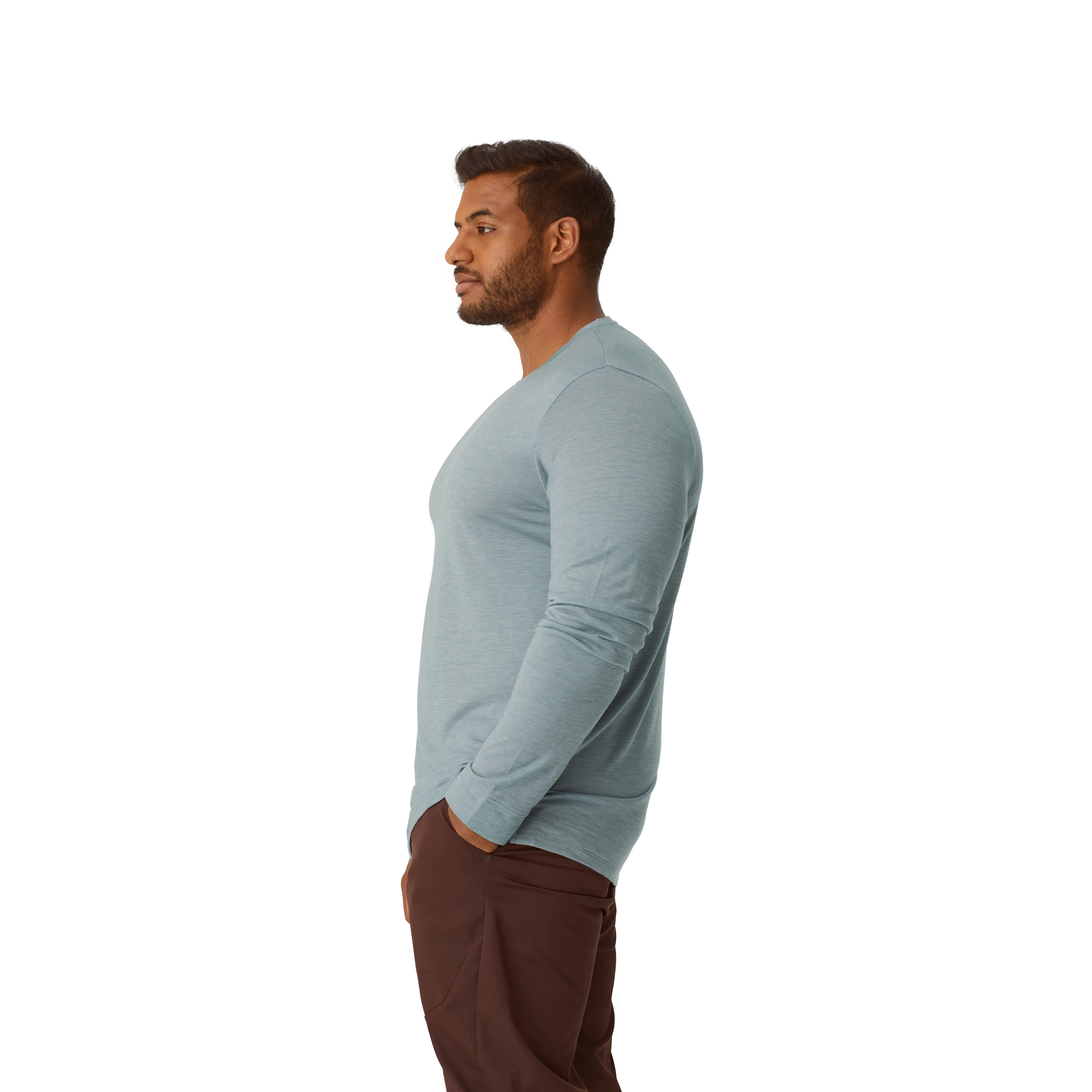 Men's Merino Wool Blend Crew Neck Long Sleeve T-Shirt