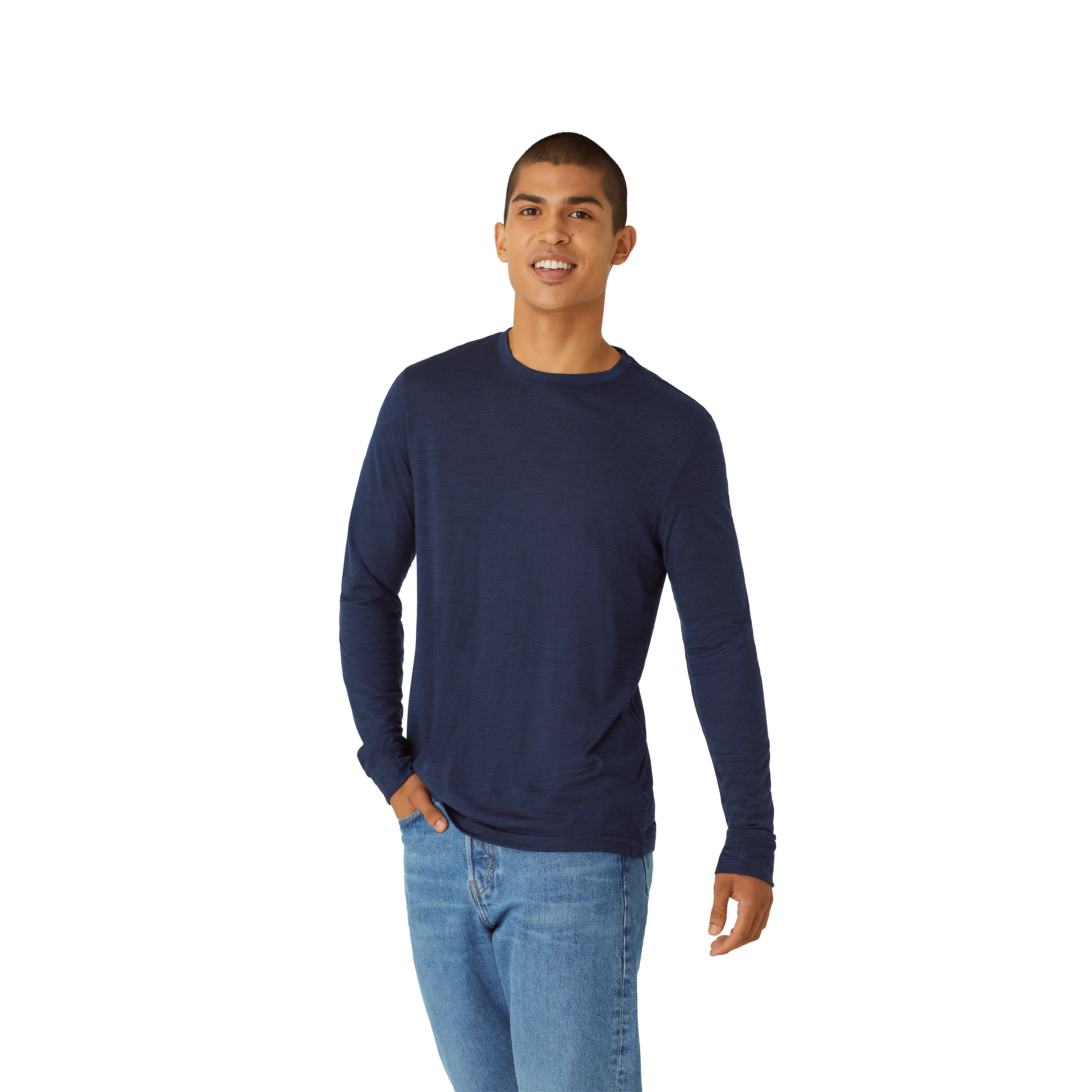 Men's Merino Wool Blend Crew Neck Long Sleeve T-Shirt