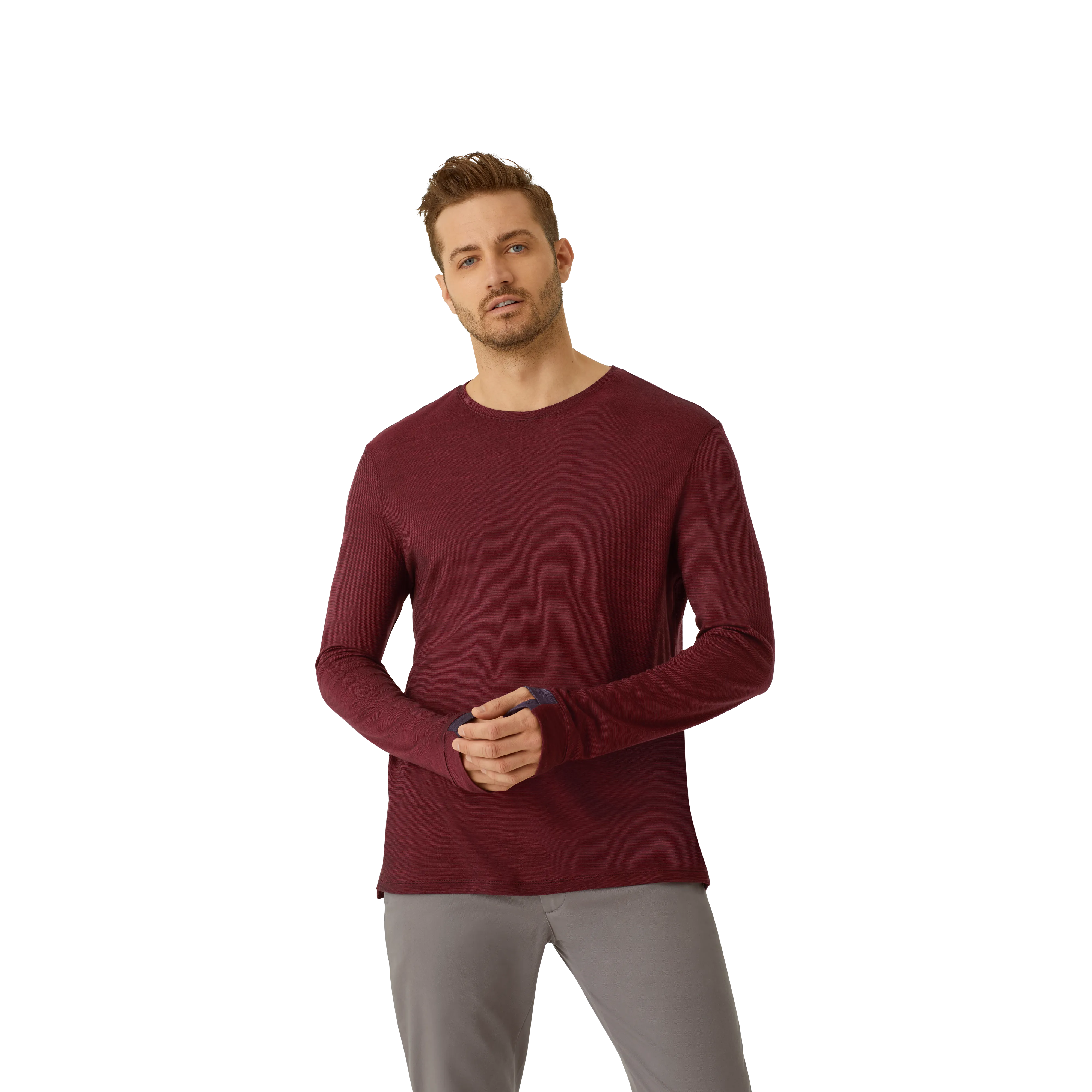 Men's Merino Wool Blend Crew Neck Long Sleeve T-Shirt